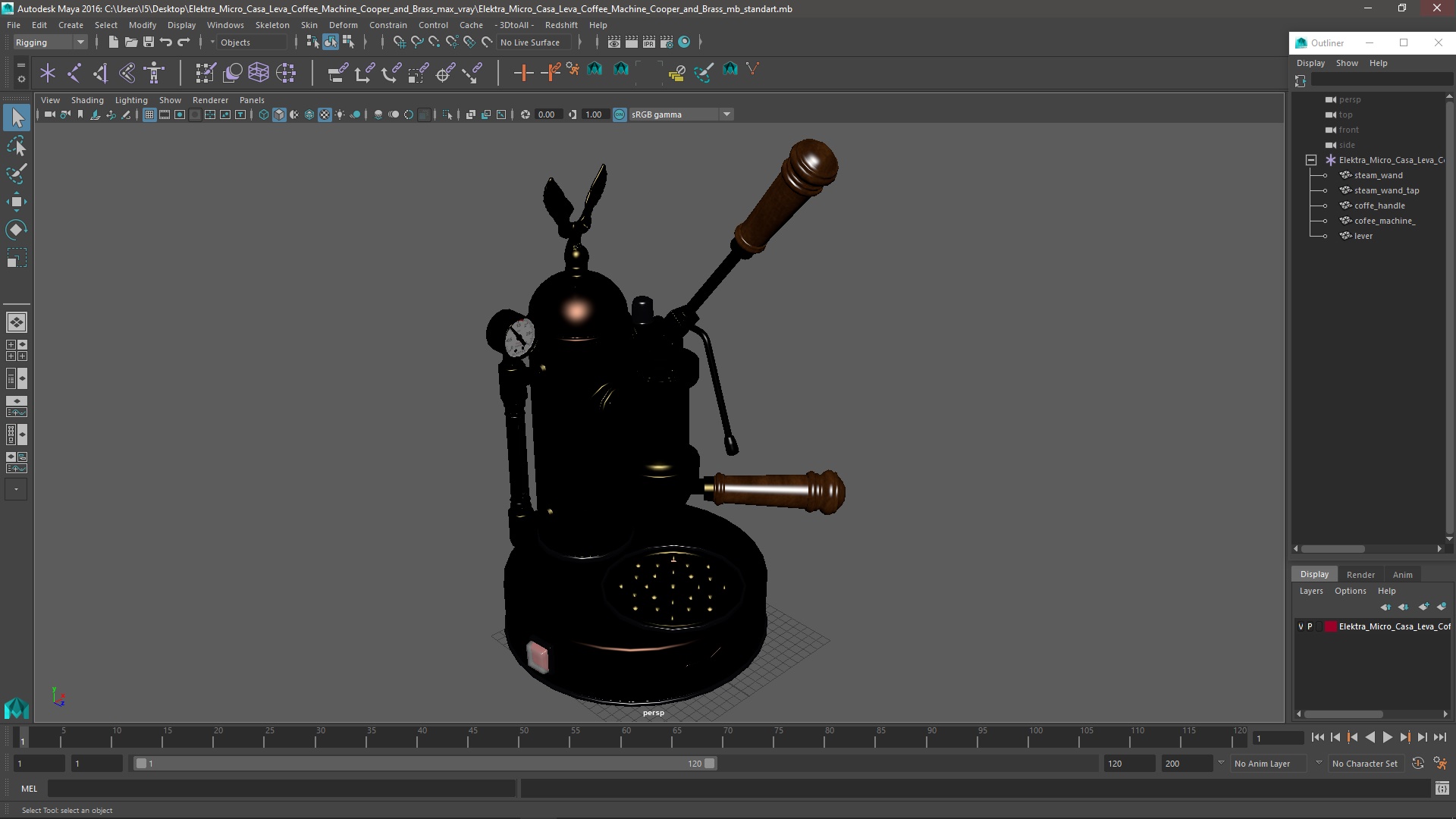 3D model Elektra Micro Casa Leva Coffee Machine Cooper and Brass
