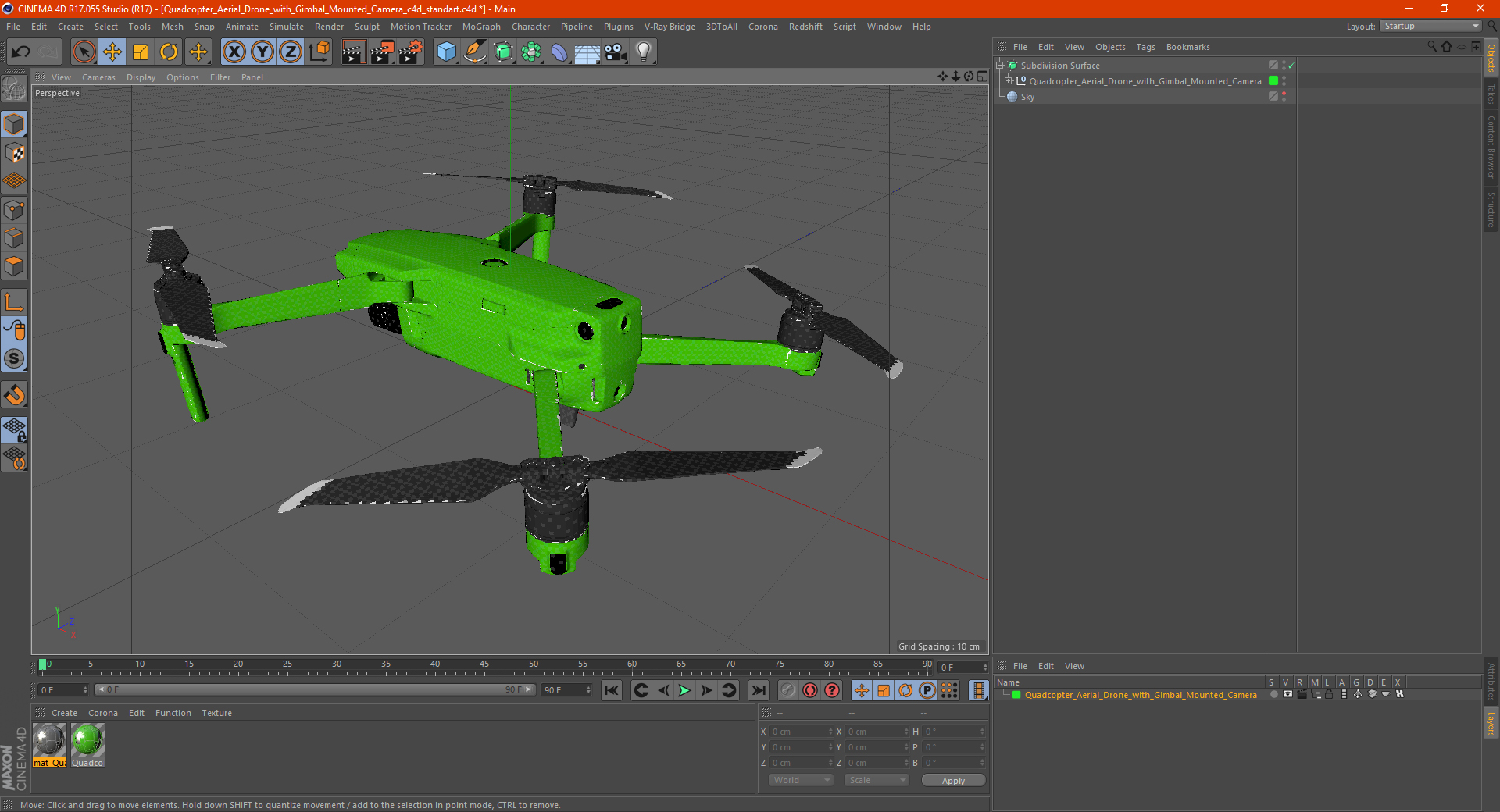 3D model Quadcopter Aerial Drone with Gimbal Mounted Camera