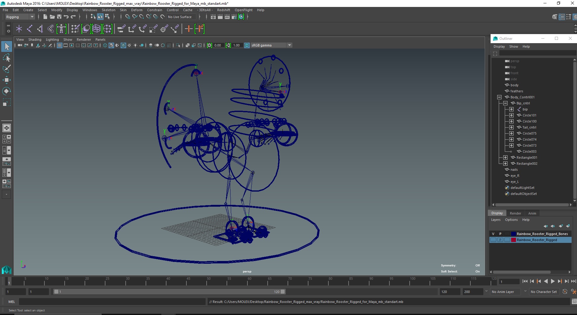 3D Rainbow Rooster Rigged for Maya
