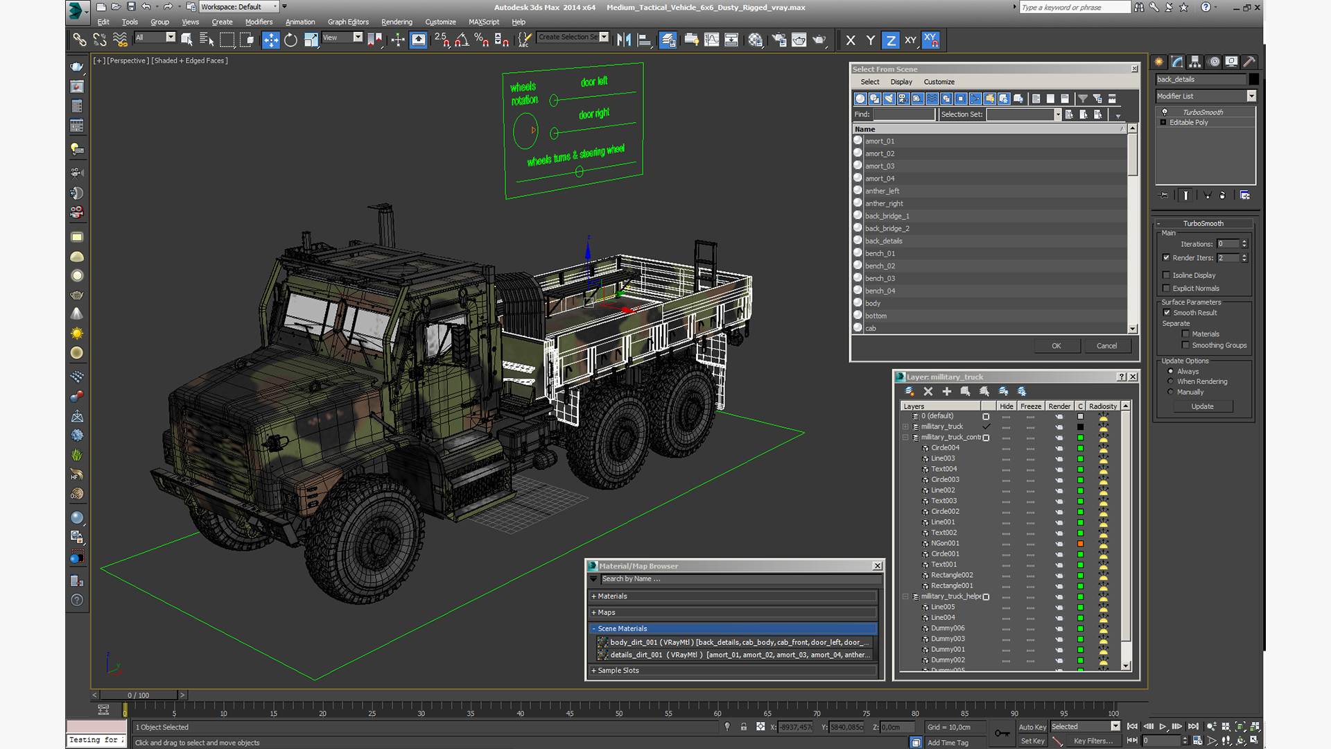 3D model Medium Tactical Vehicle 6x6 Dusty Rigged