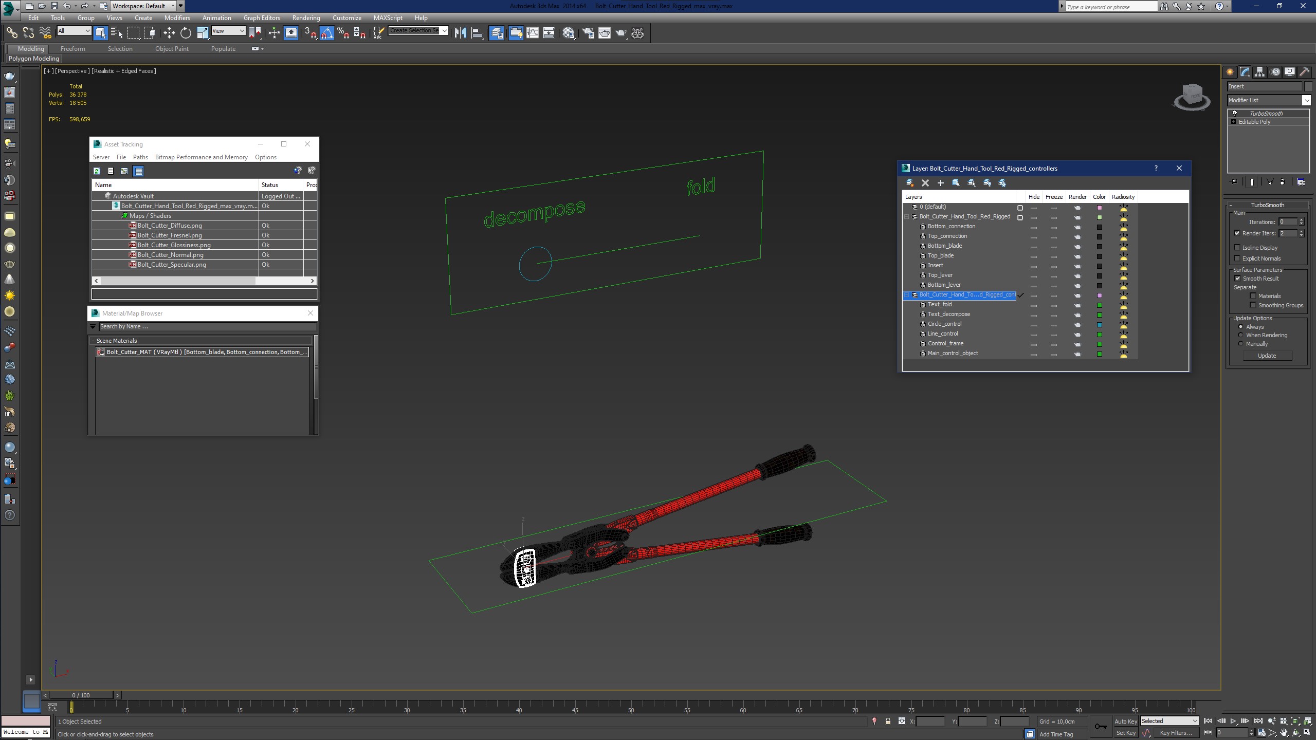 Bolt Cutter Hand Tool Red Rigged 3D