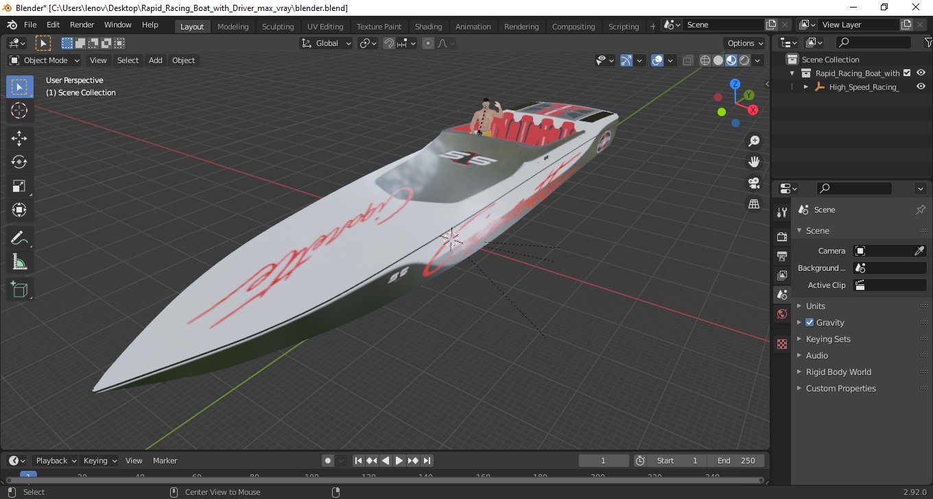 Rapid Racing Boat with Driver 3D model
