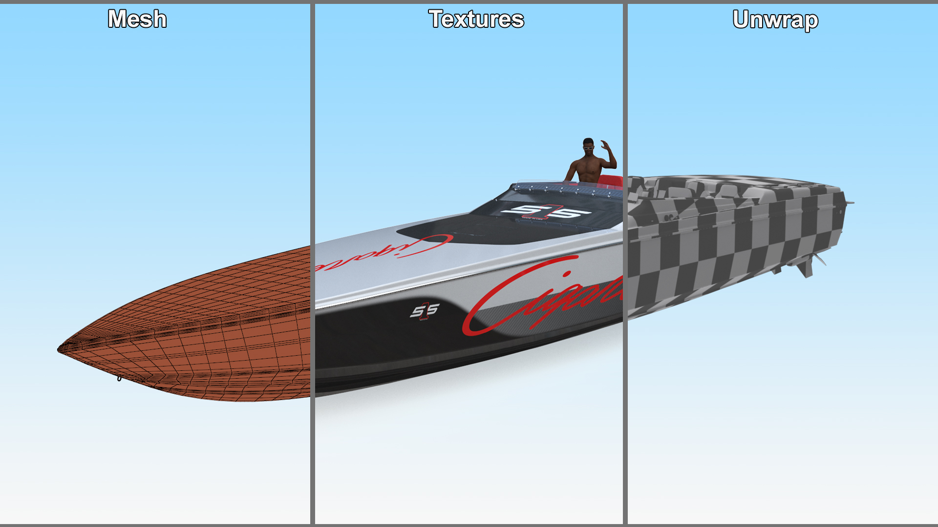 Rapid Racing Boat with Driver 3D model