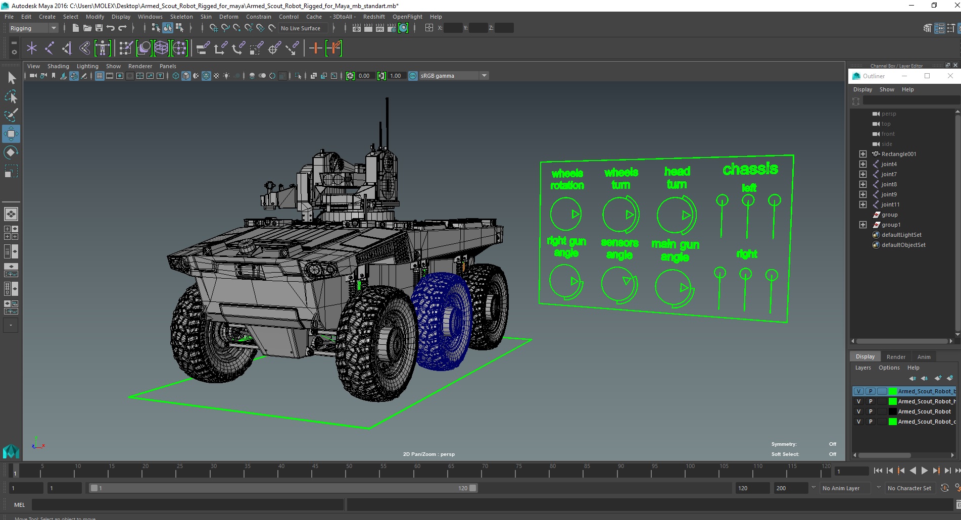 3D Armed Scout Robot Rigged for Maya model