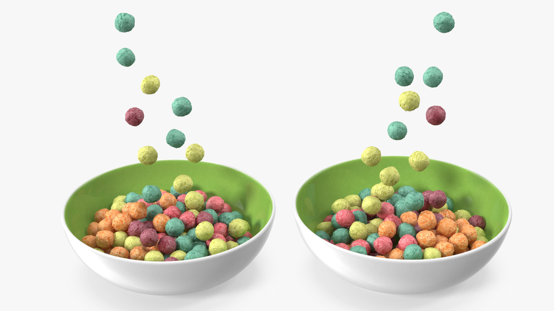 Colorful Cereal Balls Falling into Bowl 3D model