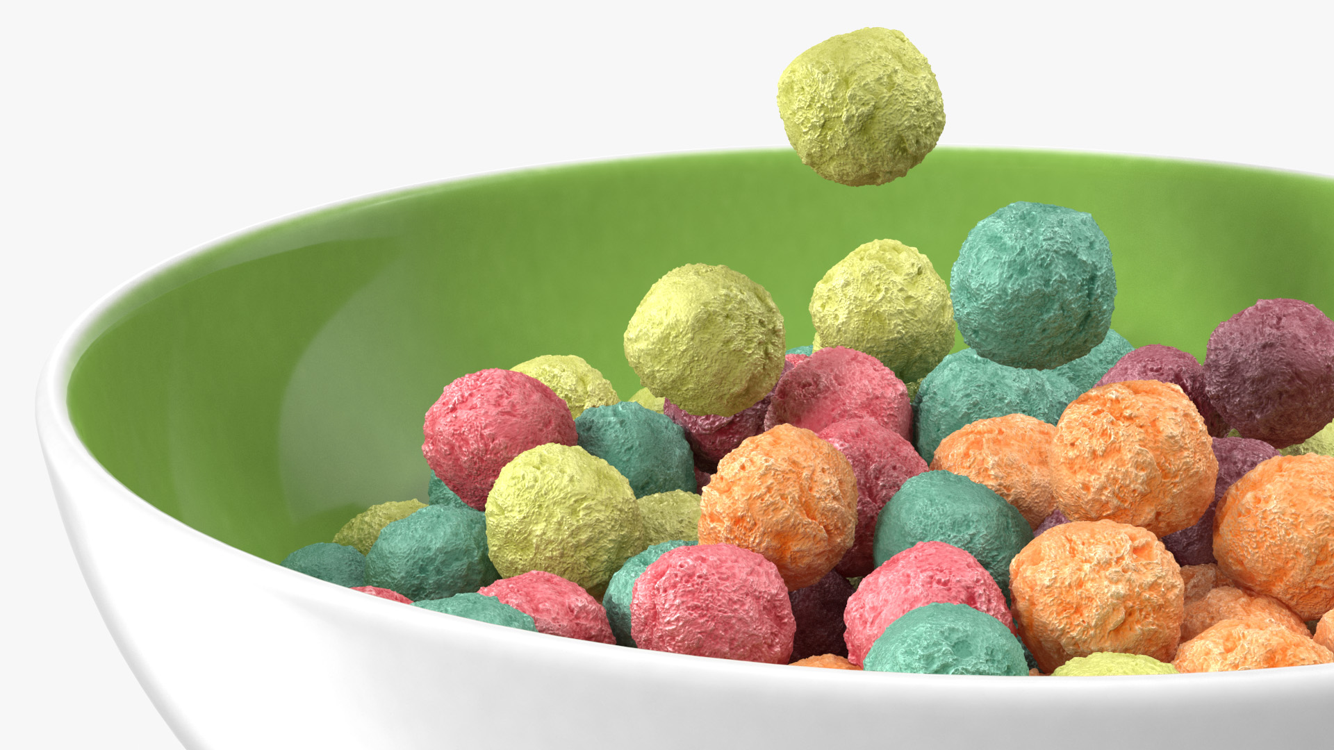 Colorful Cereal Balls Falling into Bowl 3D model