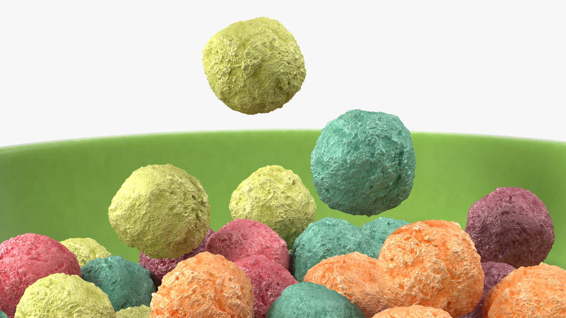 Colorful Cereal Balls Falling into Bowl 3D model