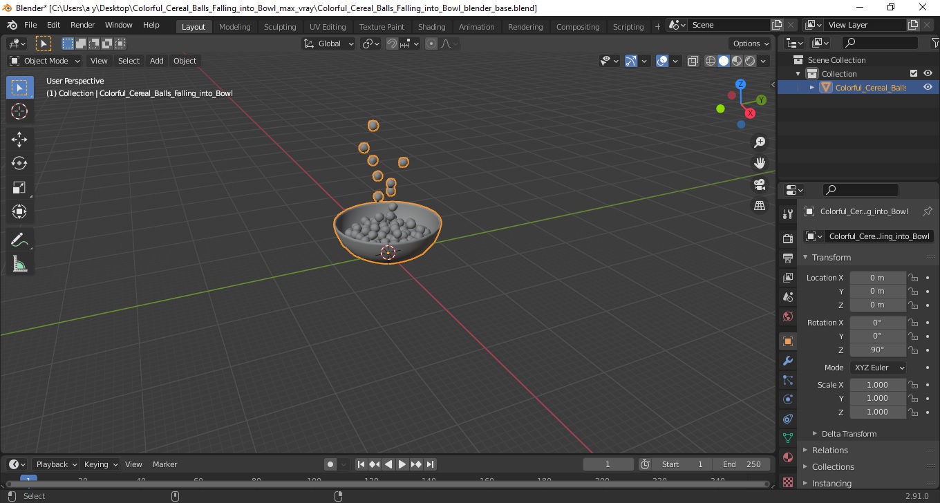 Colorful Cereal Balls Falling into Bowl 3D model