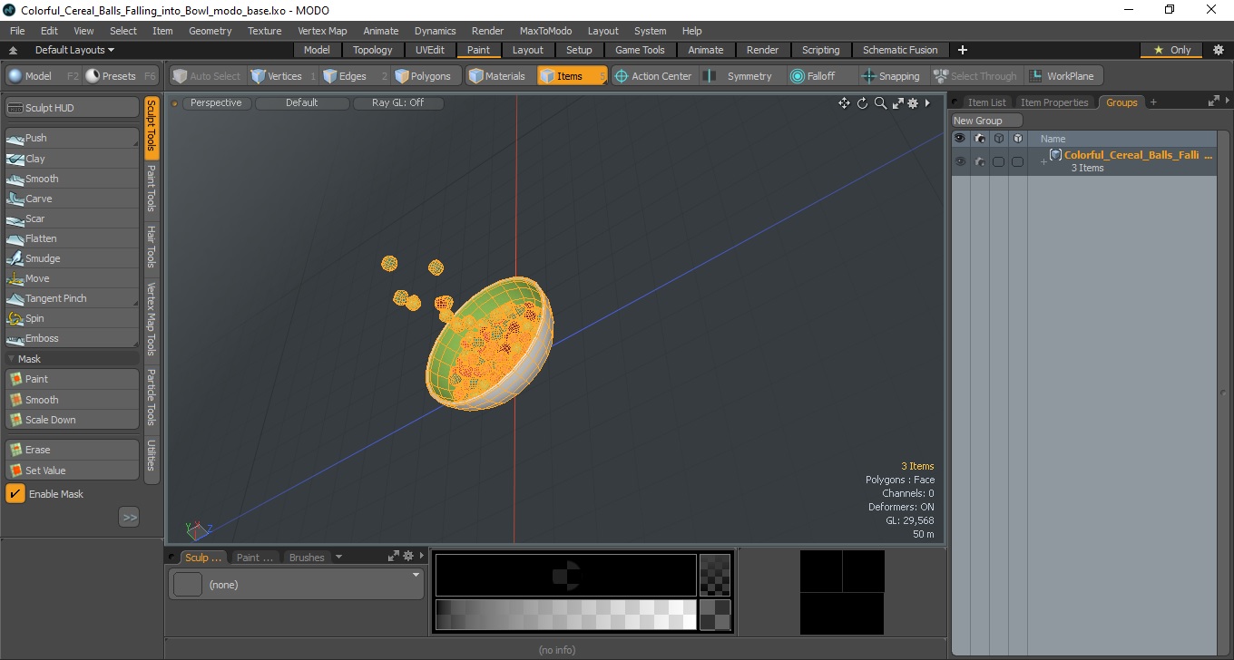 Colorful Cereal Balls Falling into Bowl 3D model