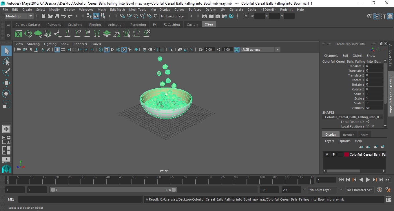 Colorful Cereal Balls Falling into Bowl 3D model
