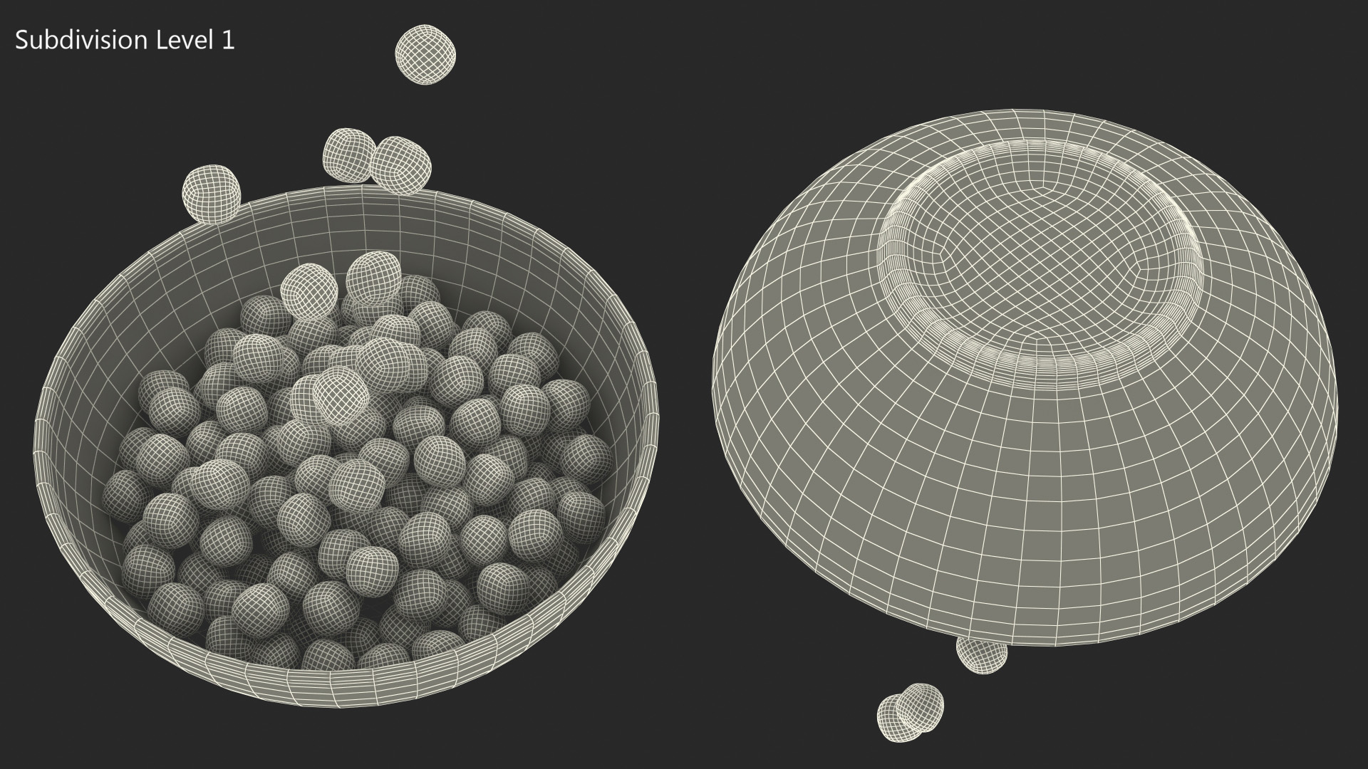 Colorful Cereal Balls Falling into Bowl 3D model