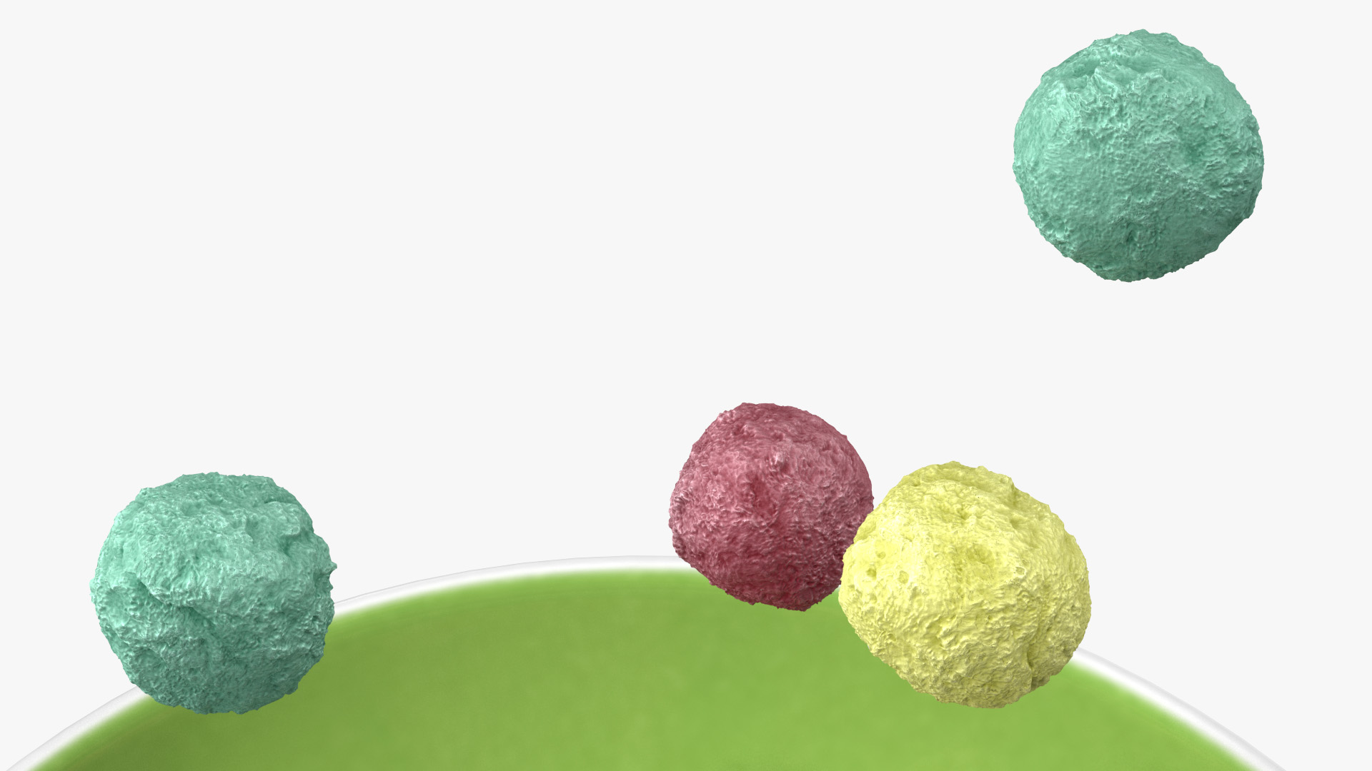 Colorful Cereal Balls Falling into Bowl 3D model