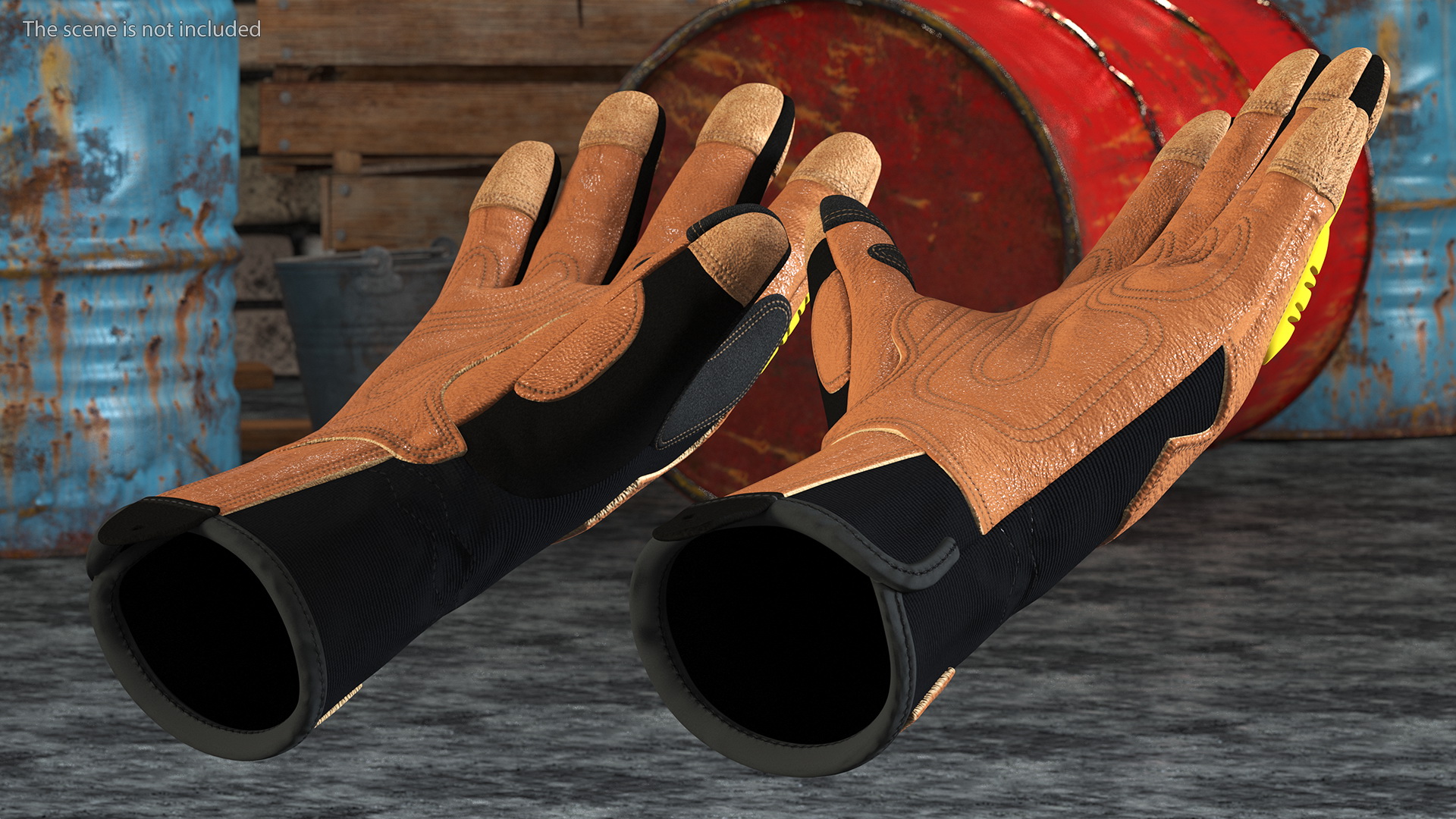 Safety Leather Neoprene Gloves with Knuckle Guards Rigged 3D