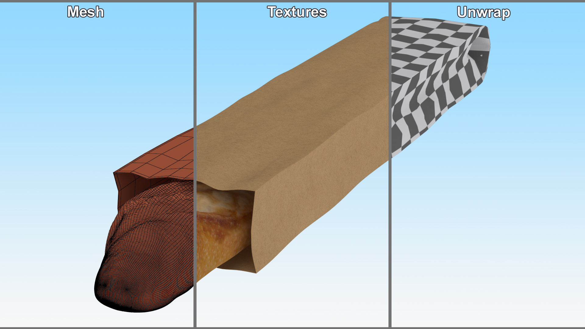Kraft Paper Bag with Baguette 3D model