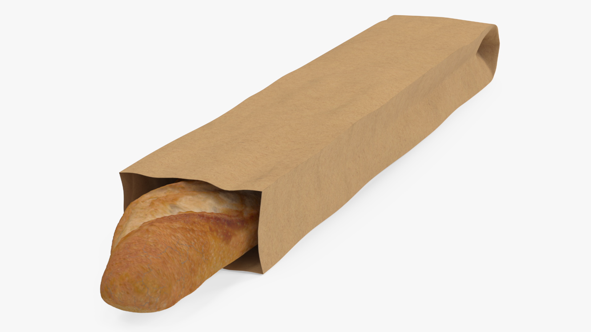 Kraft Paper Bag with Baguette 3D model