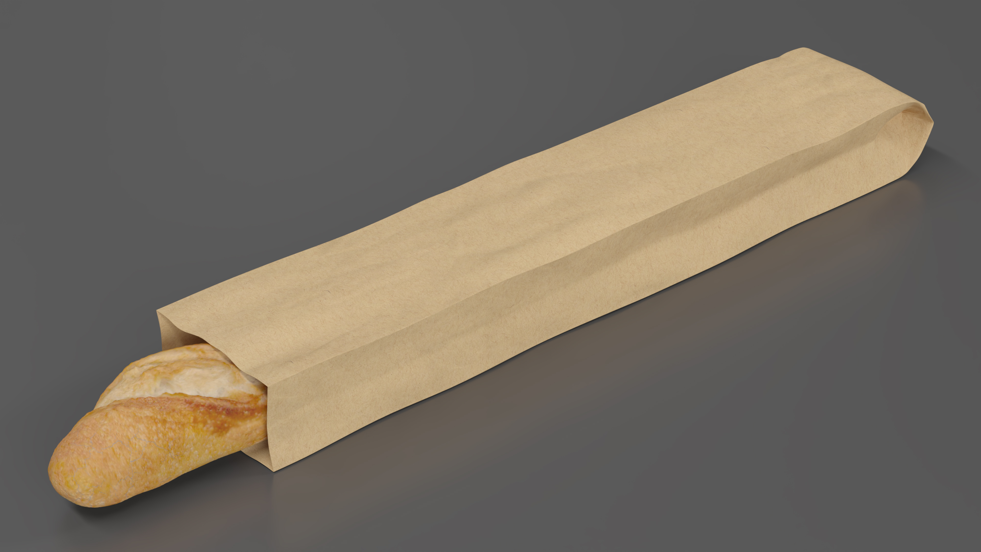 Kraft Paper Bag with Baguette 3D model