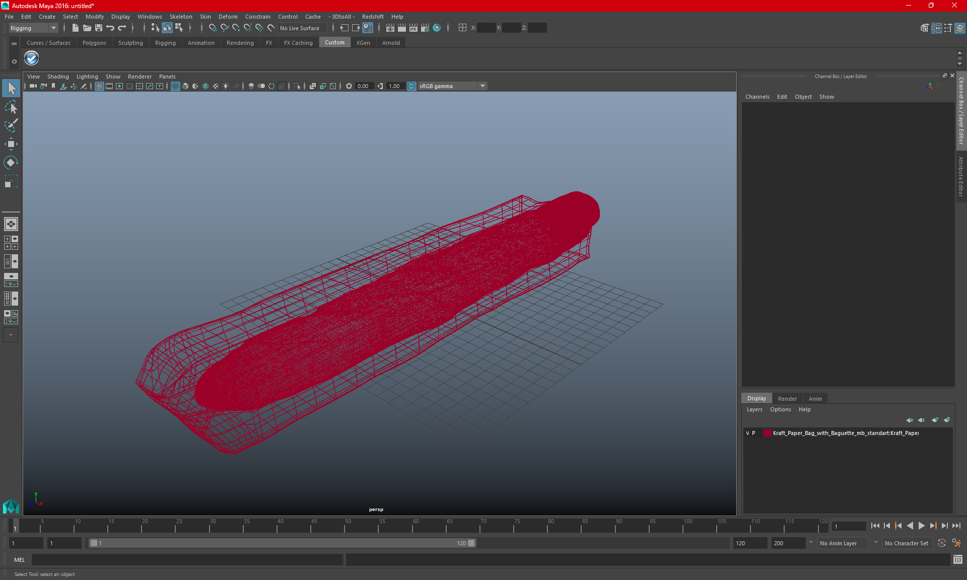 Kraft Paper Bag with Baguette 3D model
