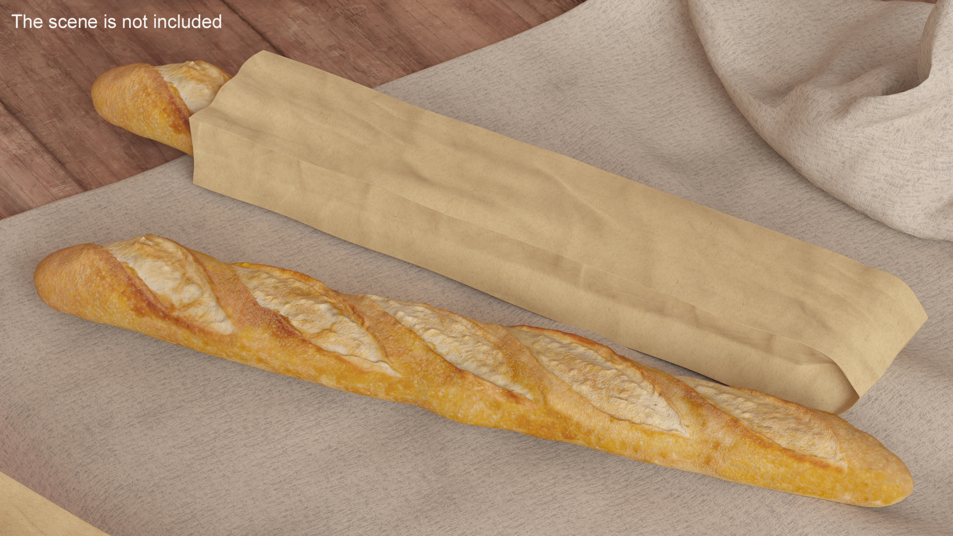 Kraft Paper Bag with Baguette 3D model