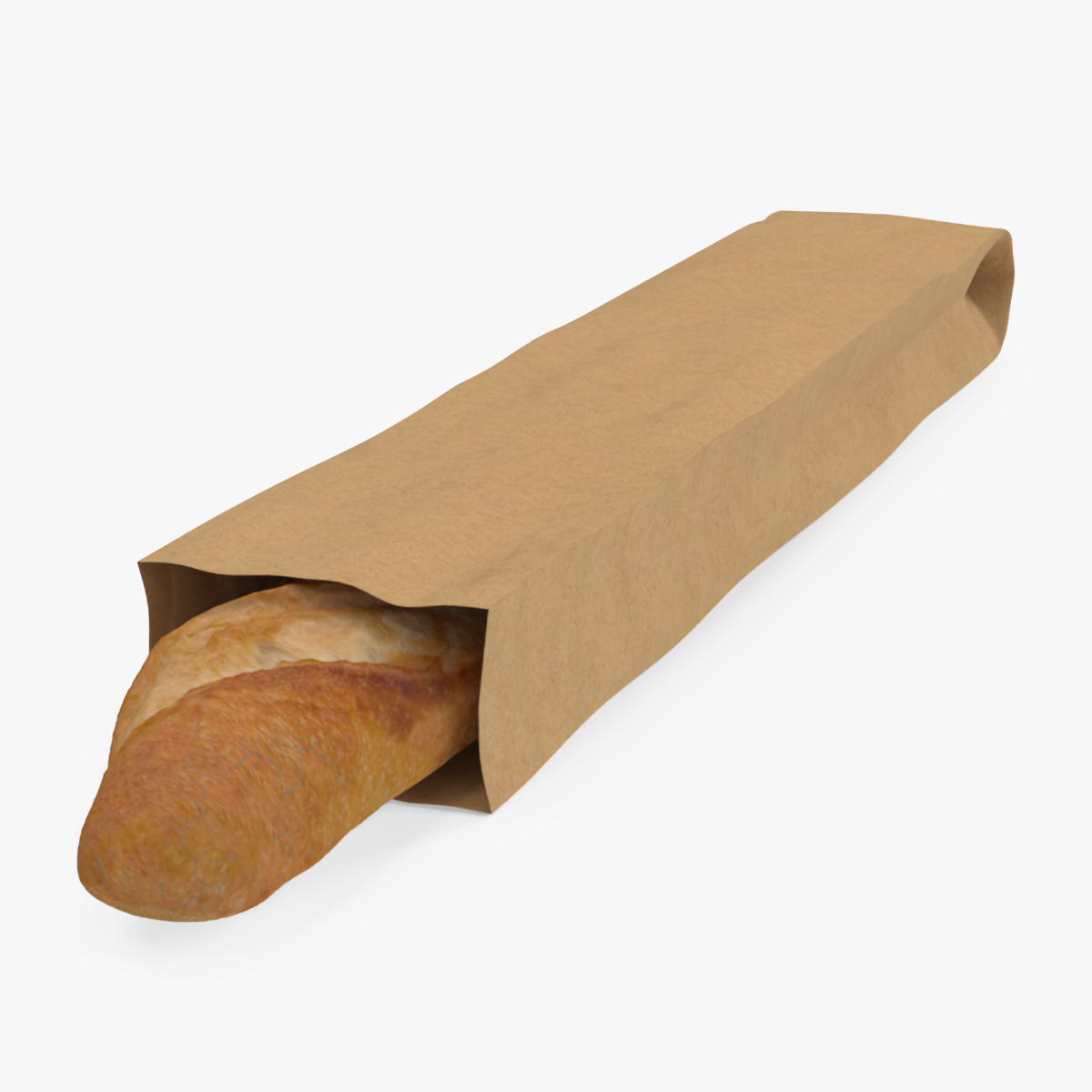 Kraft Paper Bag with Baguette 3D model