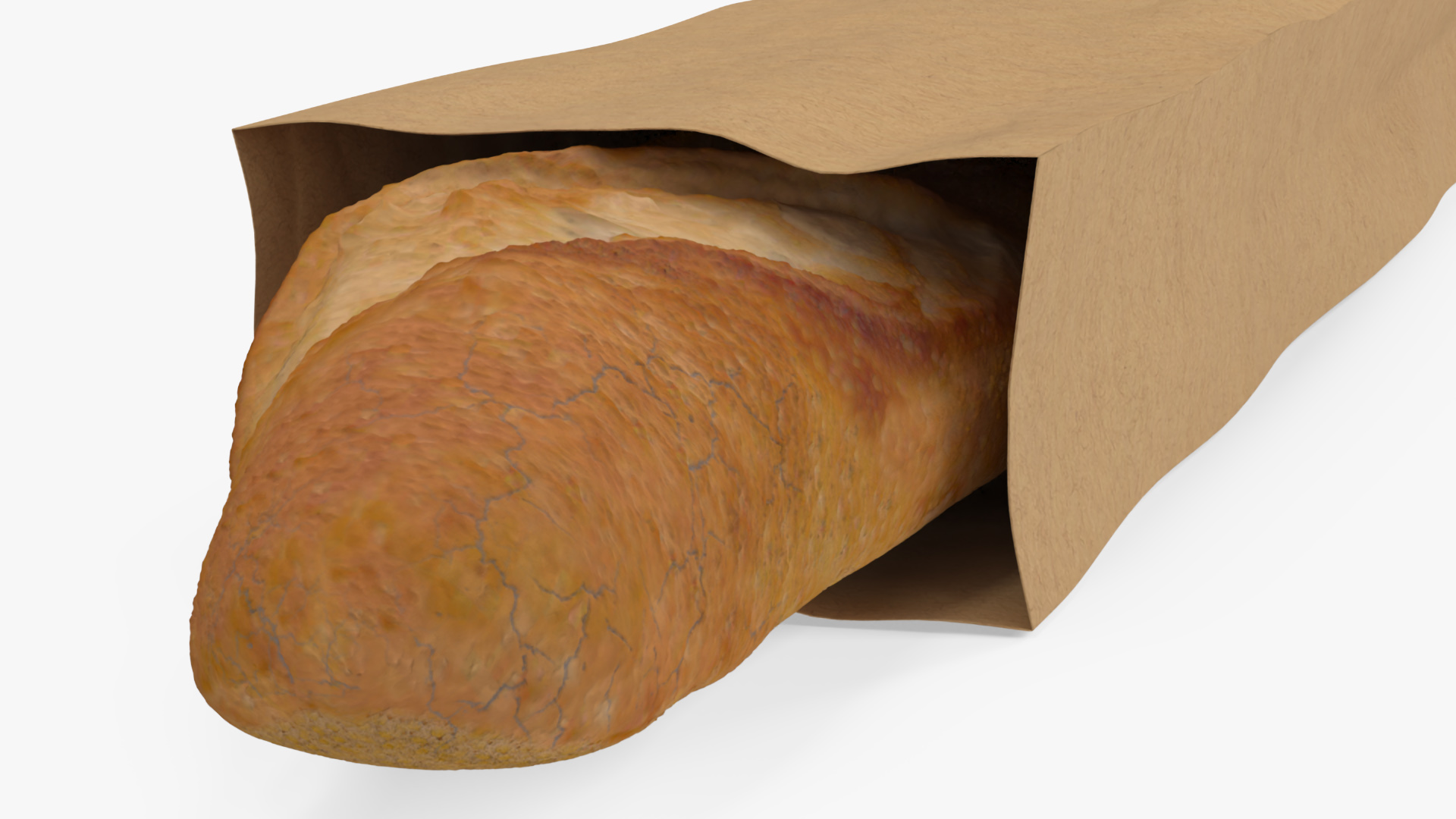 Kraft Paper Bag with Baguette 3D model