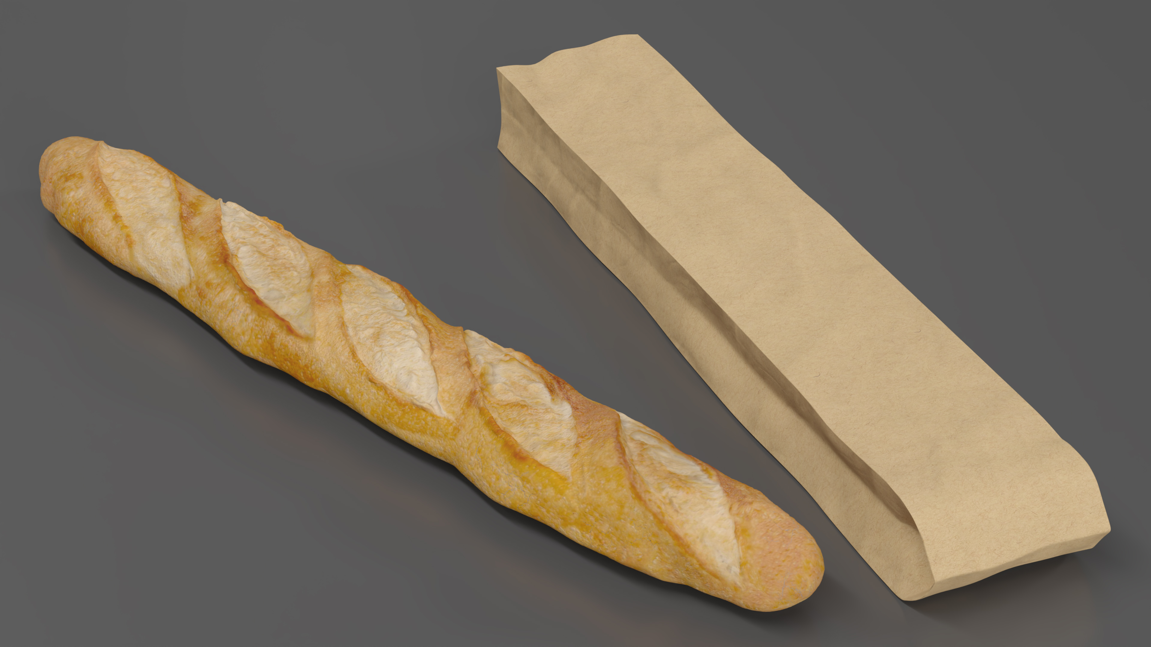 Kraft Paper Bag with Baguette 3D model