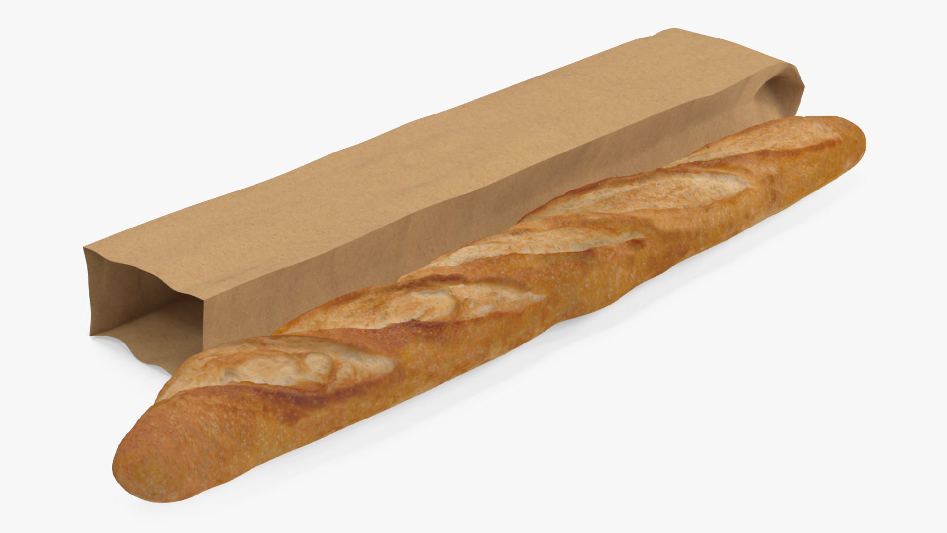 Kraft Paper Bag with Baguette 3D model