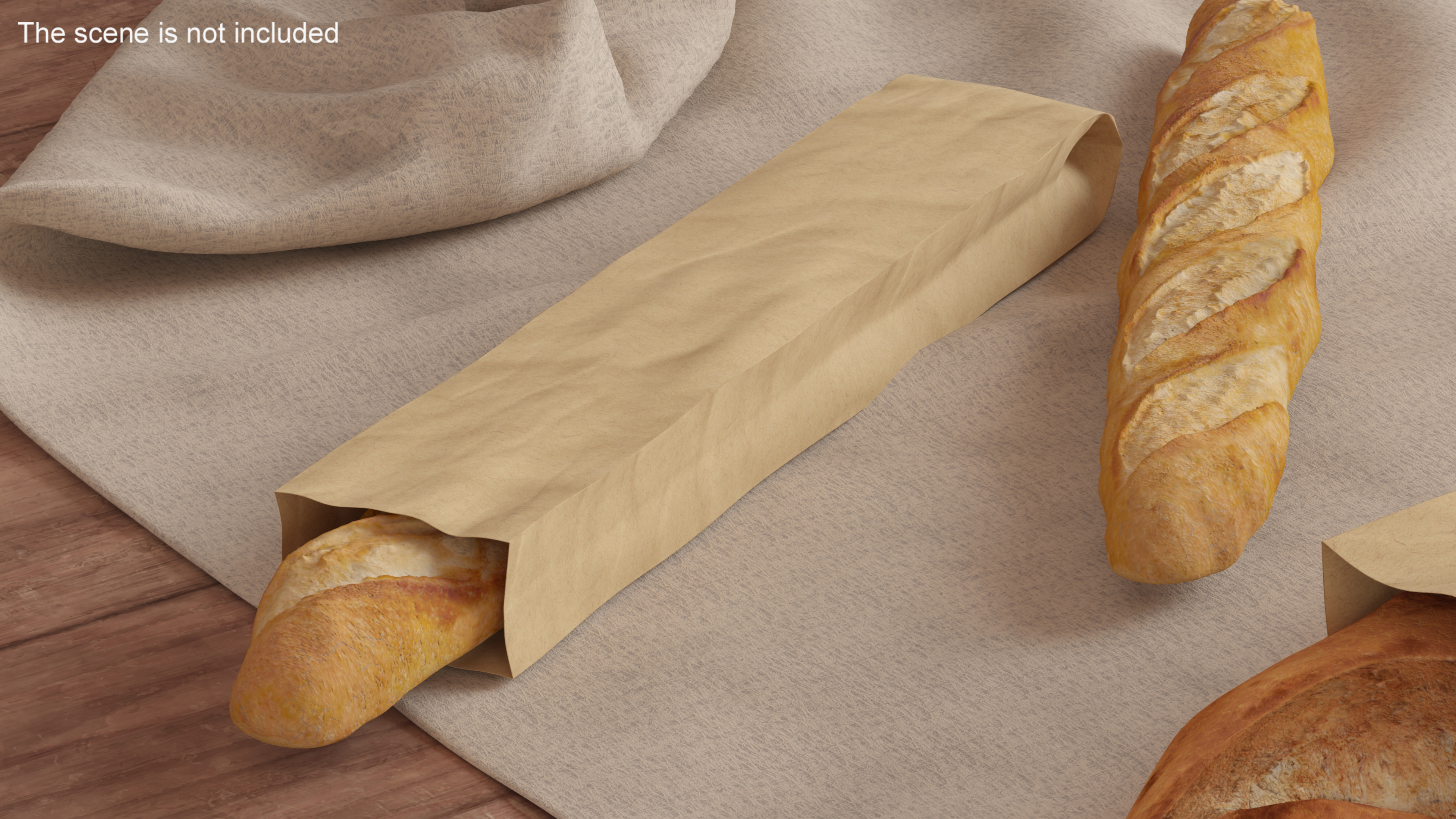 Kraft Paper Bag with Baguette 3D model