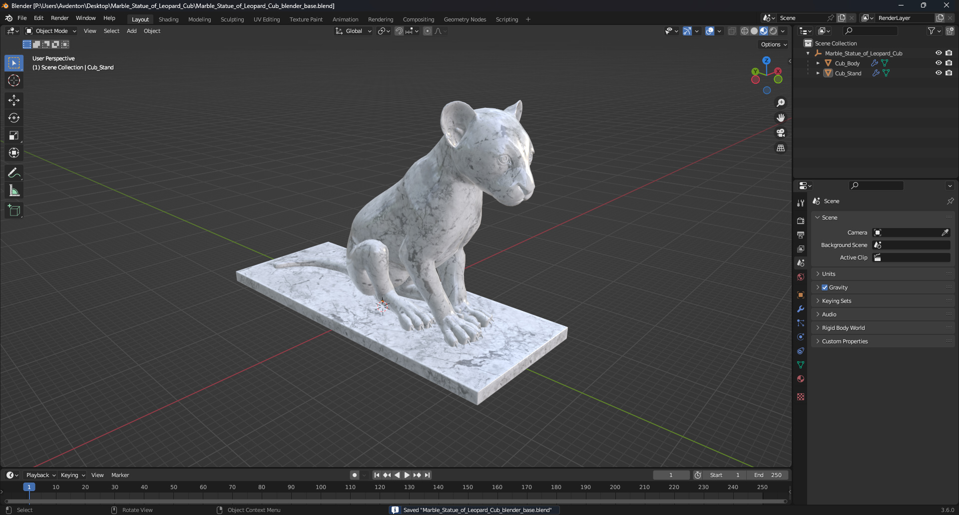 3D Marble Statue of Leopard Cub model
