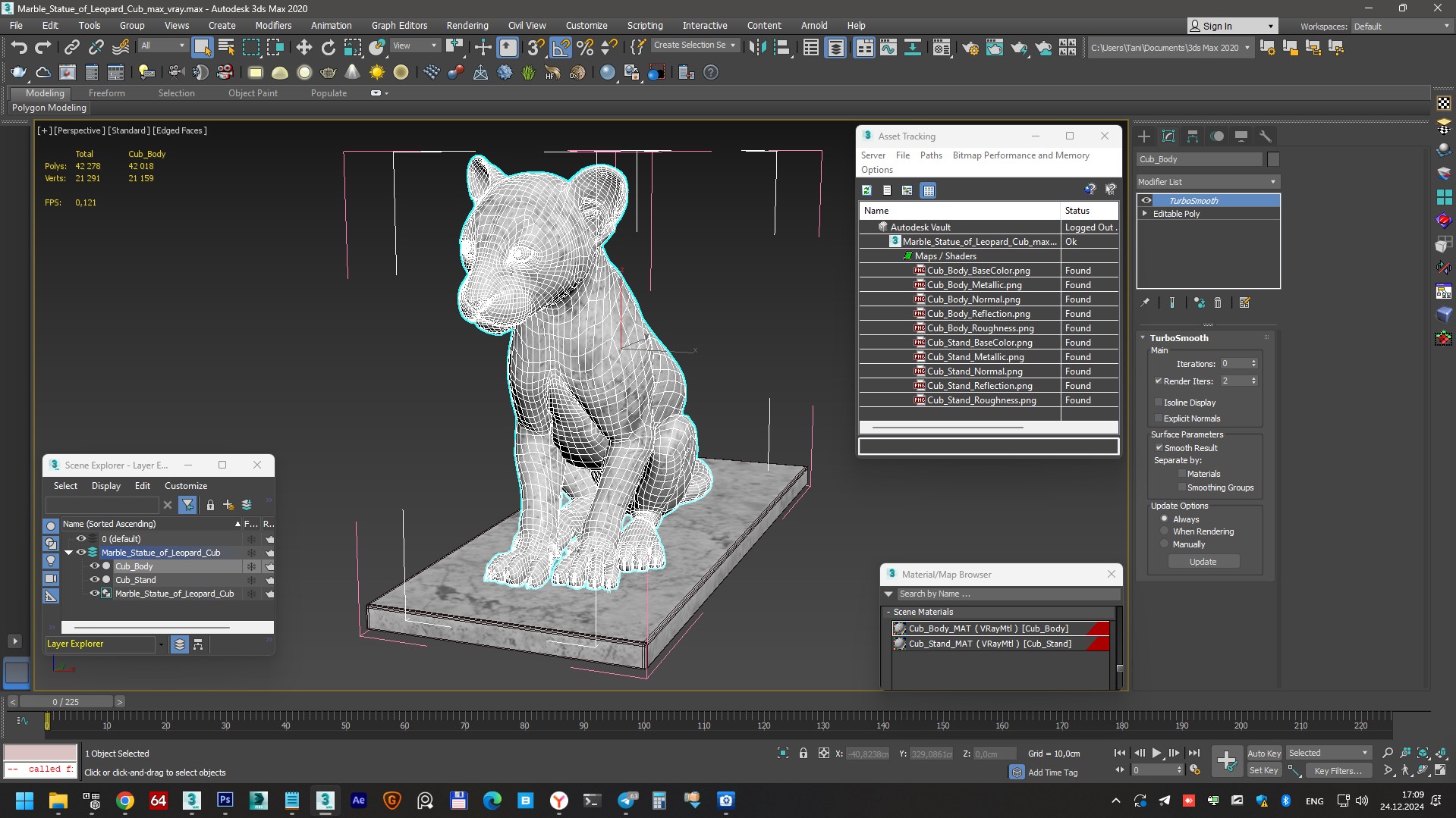 3D Marble Statue of Leopard Cub model