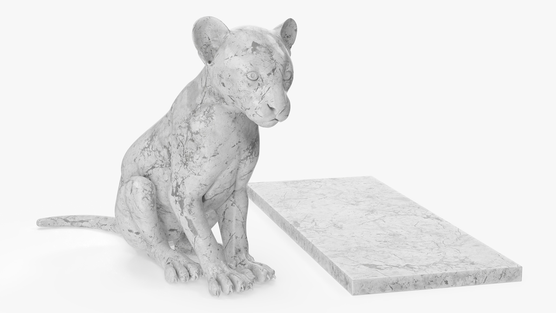 3D Marble Statue of Leopard Cub model