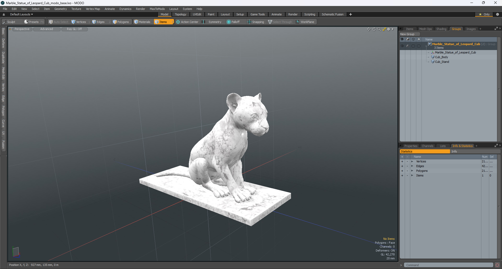 3D Marble Statue of Leopard Cub model