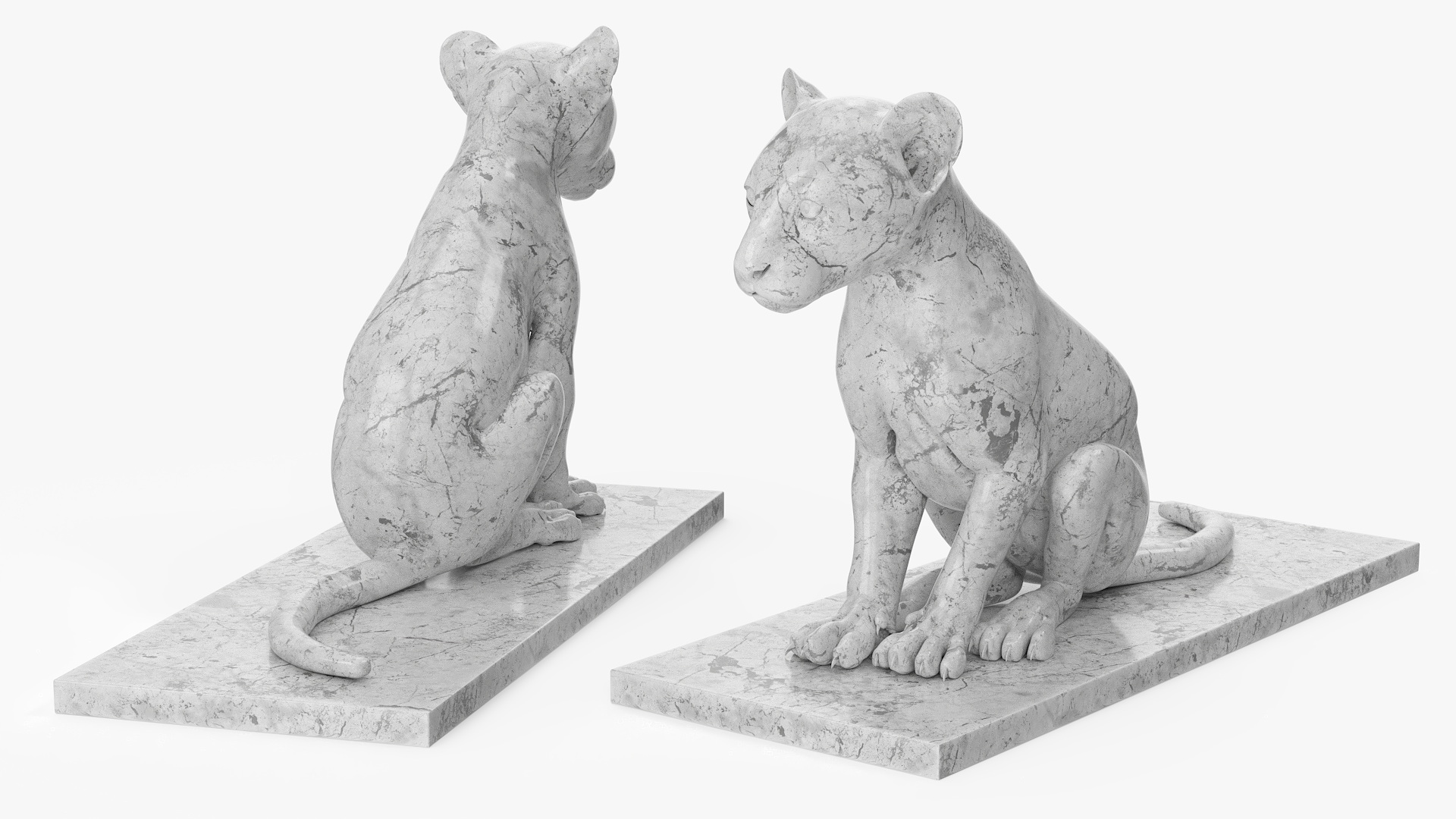 3D Marble Statue of Leopard Cub model