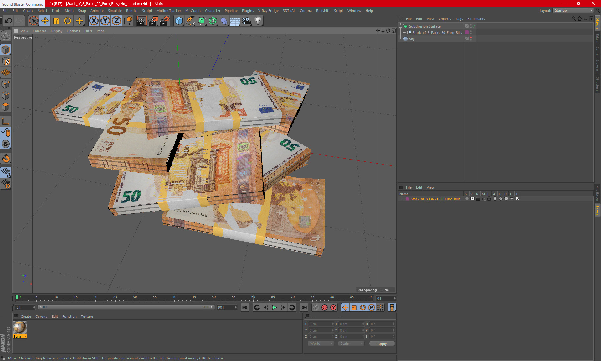 3D model Stack of 8 Packs 50 Euro Bills