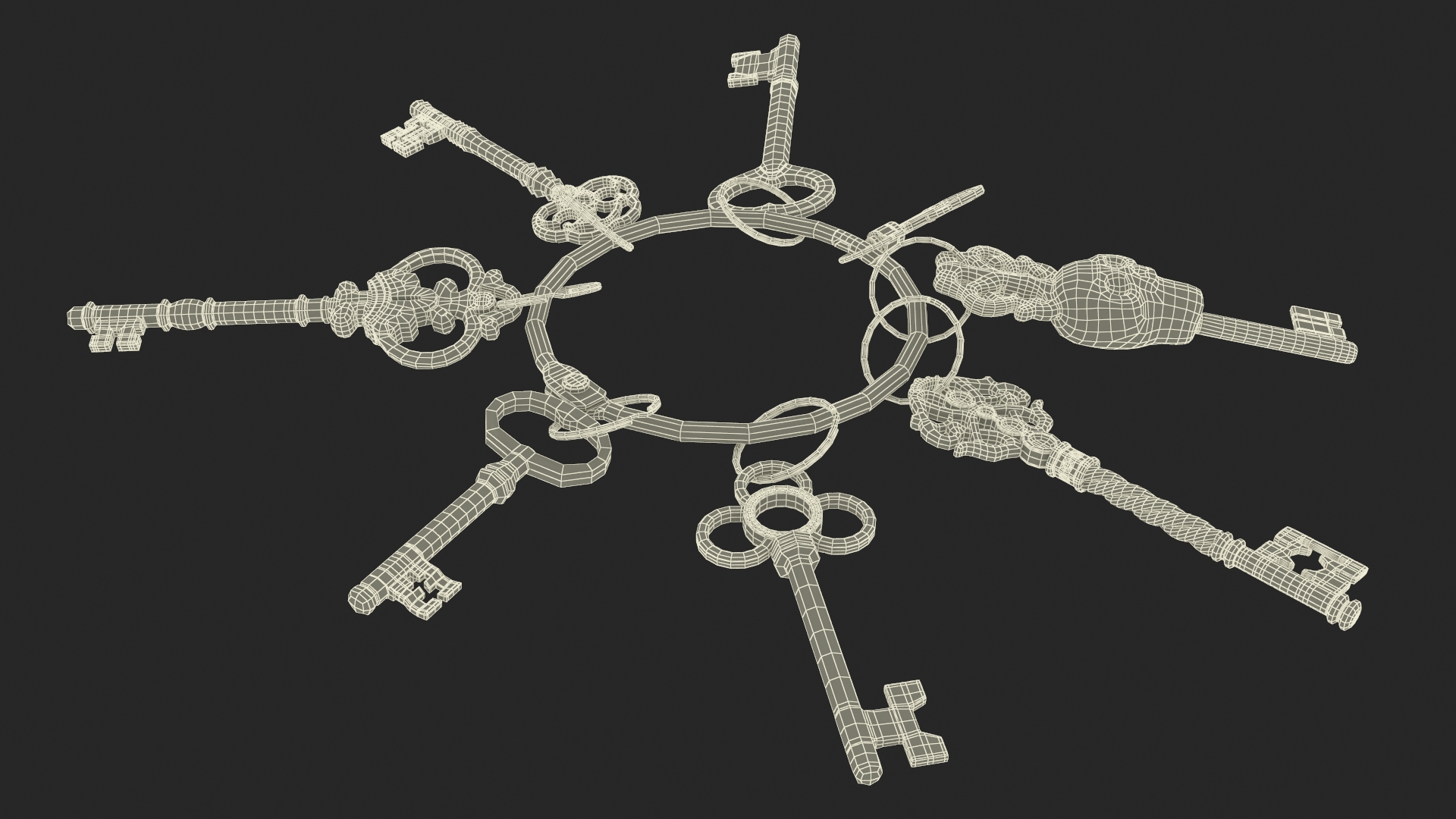 Historical Keys Ring Silver 3D