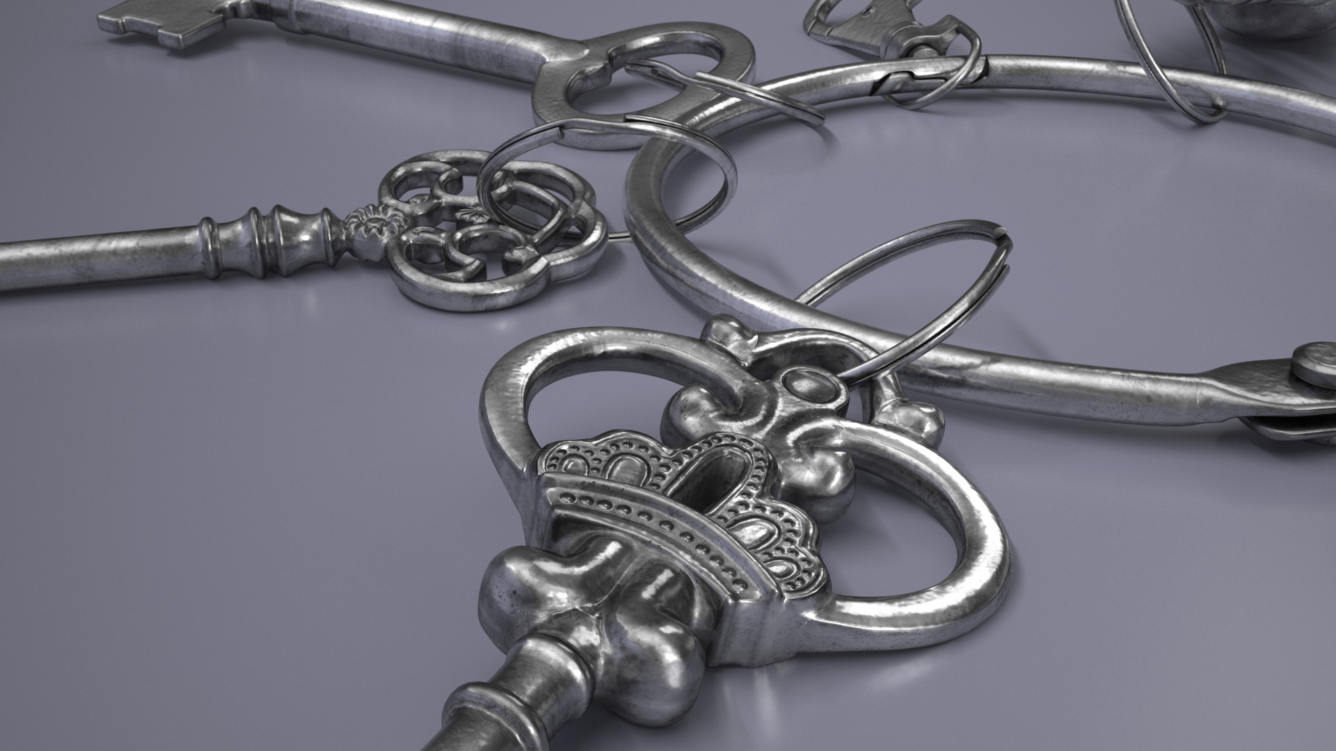 Historical Keys Ring Silver 3D