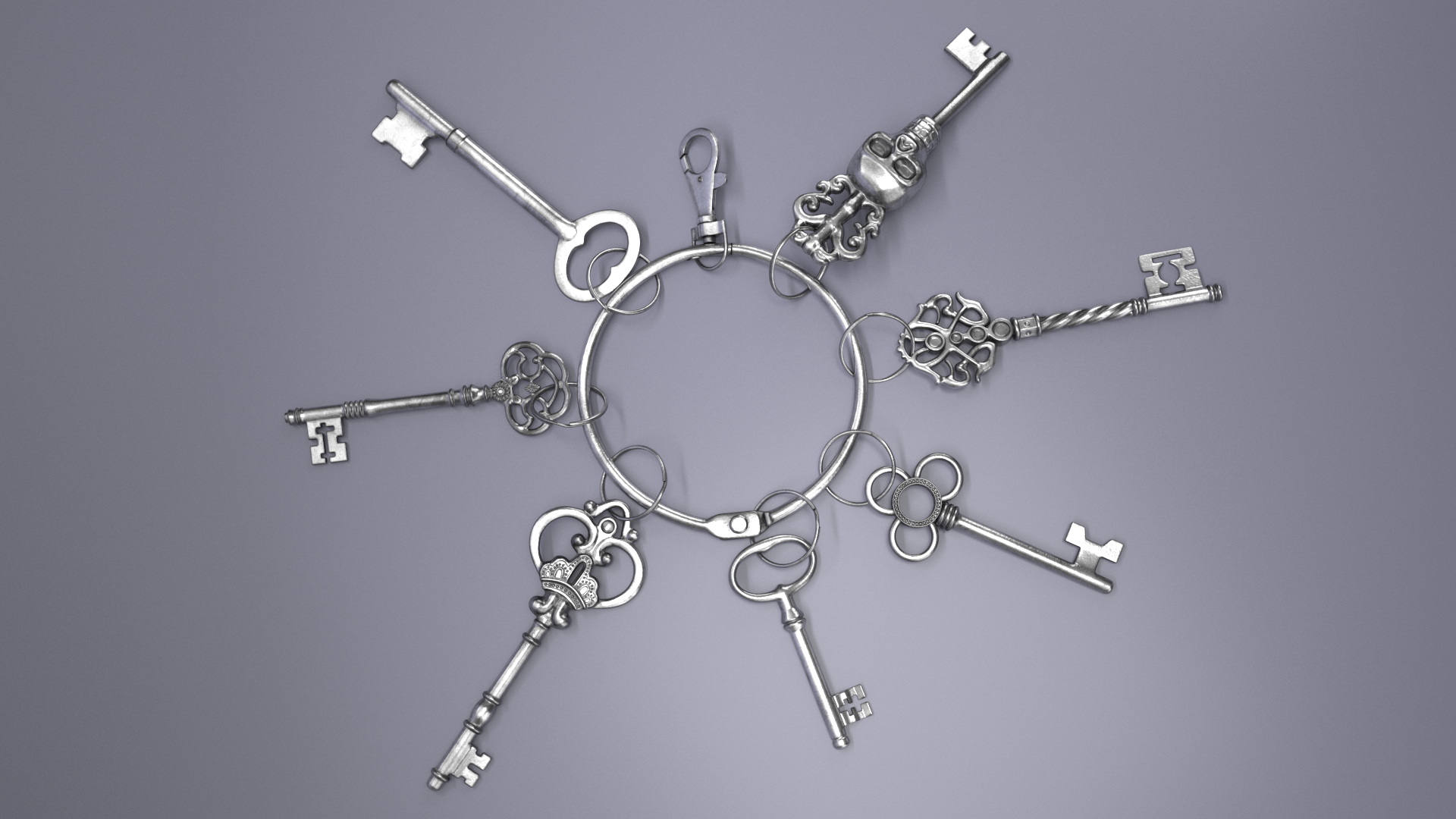 Historical Keys Ring Silver 3D