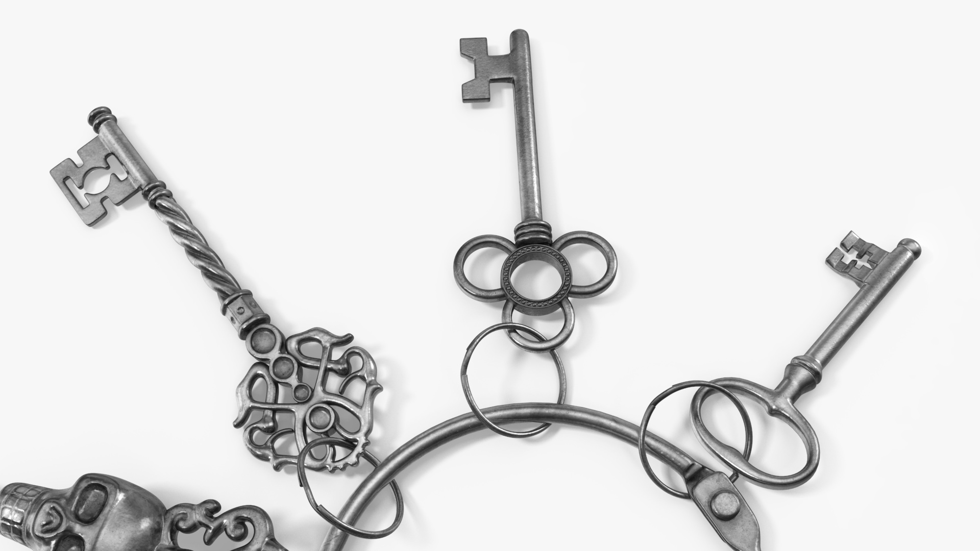 Historical Keys Ring Silver 3D