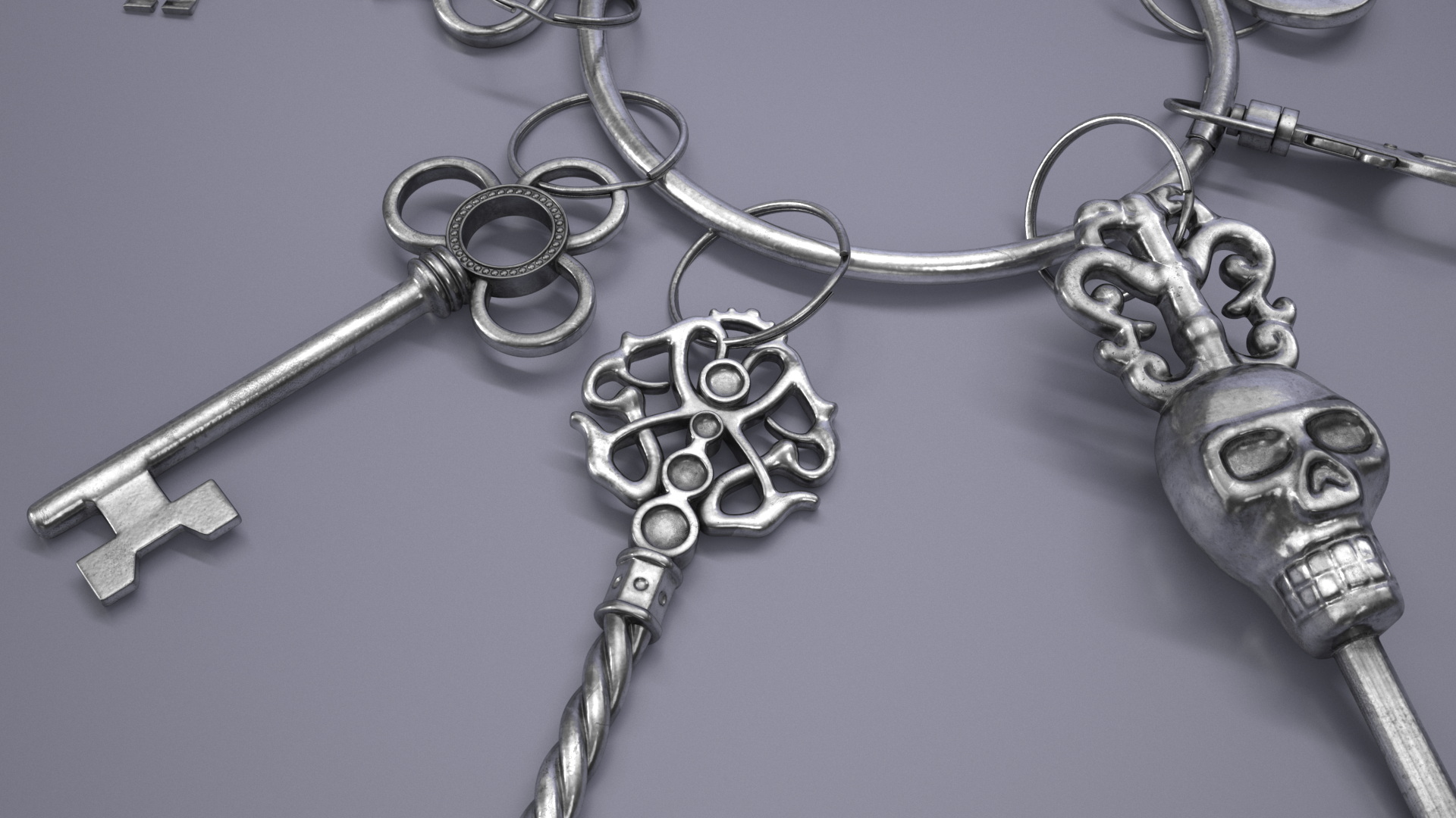 Historical Keys Ring Silver 3D