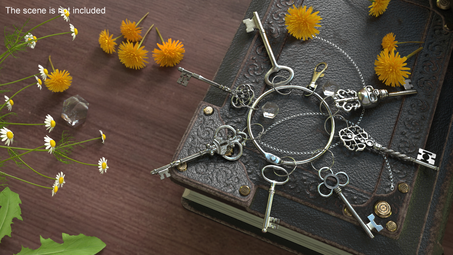 Historical Keys Ring Silver 3D