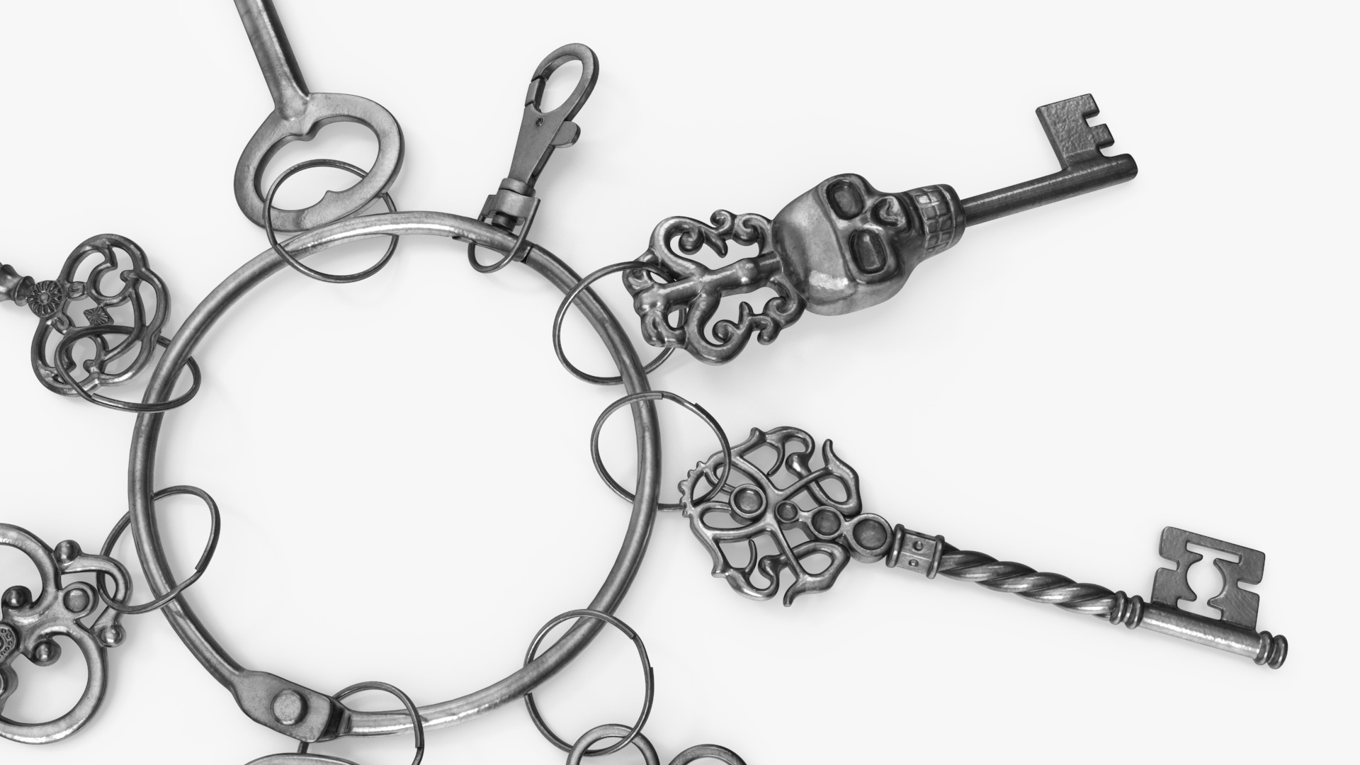 Historical Keys Ring Silver 3D