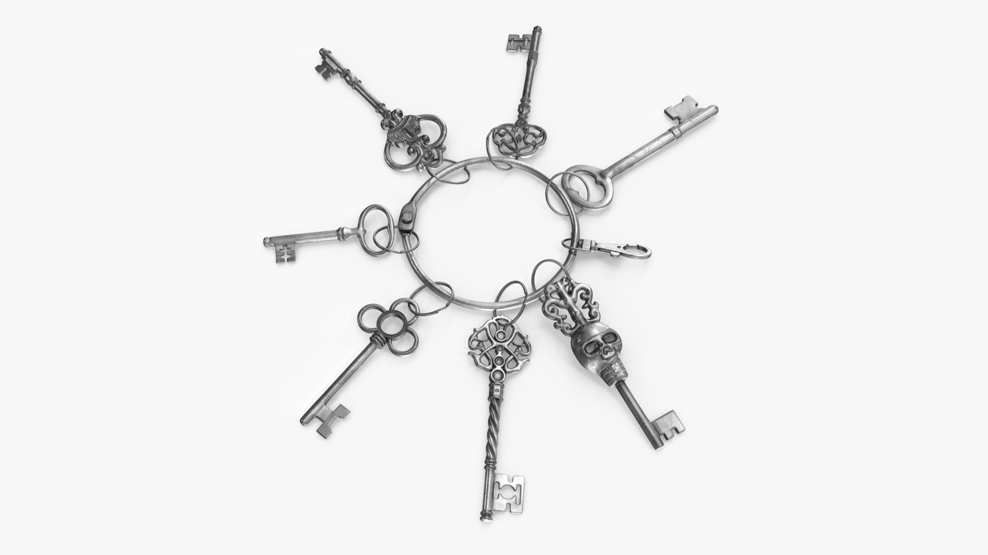Historical Keys Ring Silver 3D