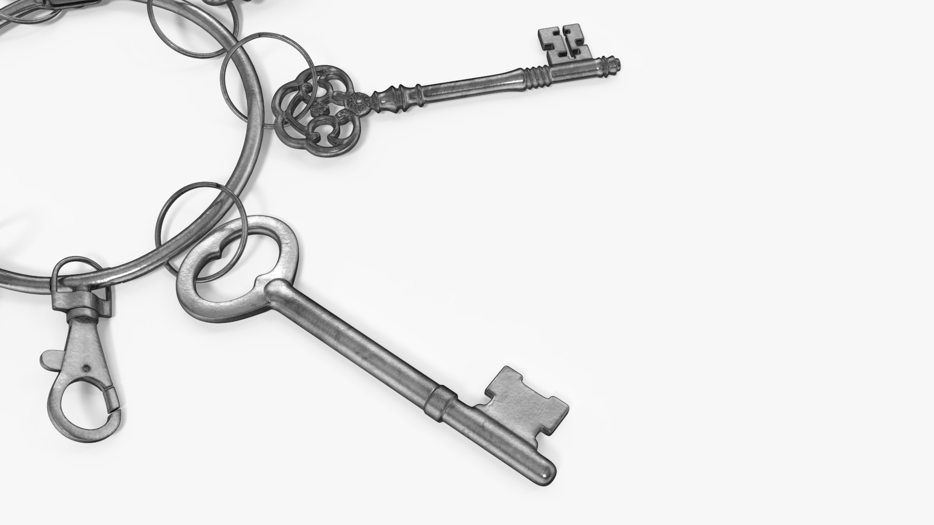 Historical Keys Ring Silver 3D