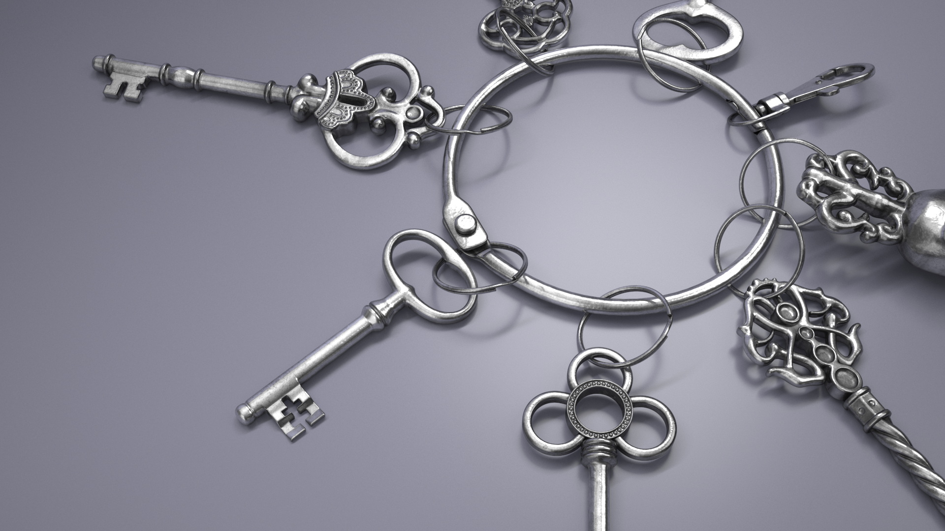 Historical Keys Ring Silver 3D