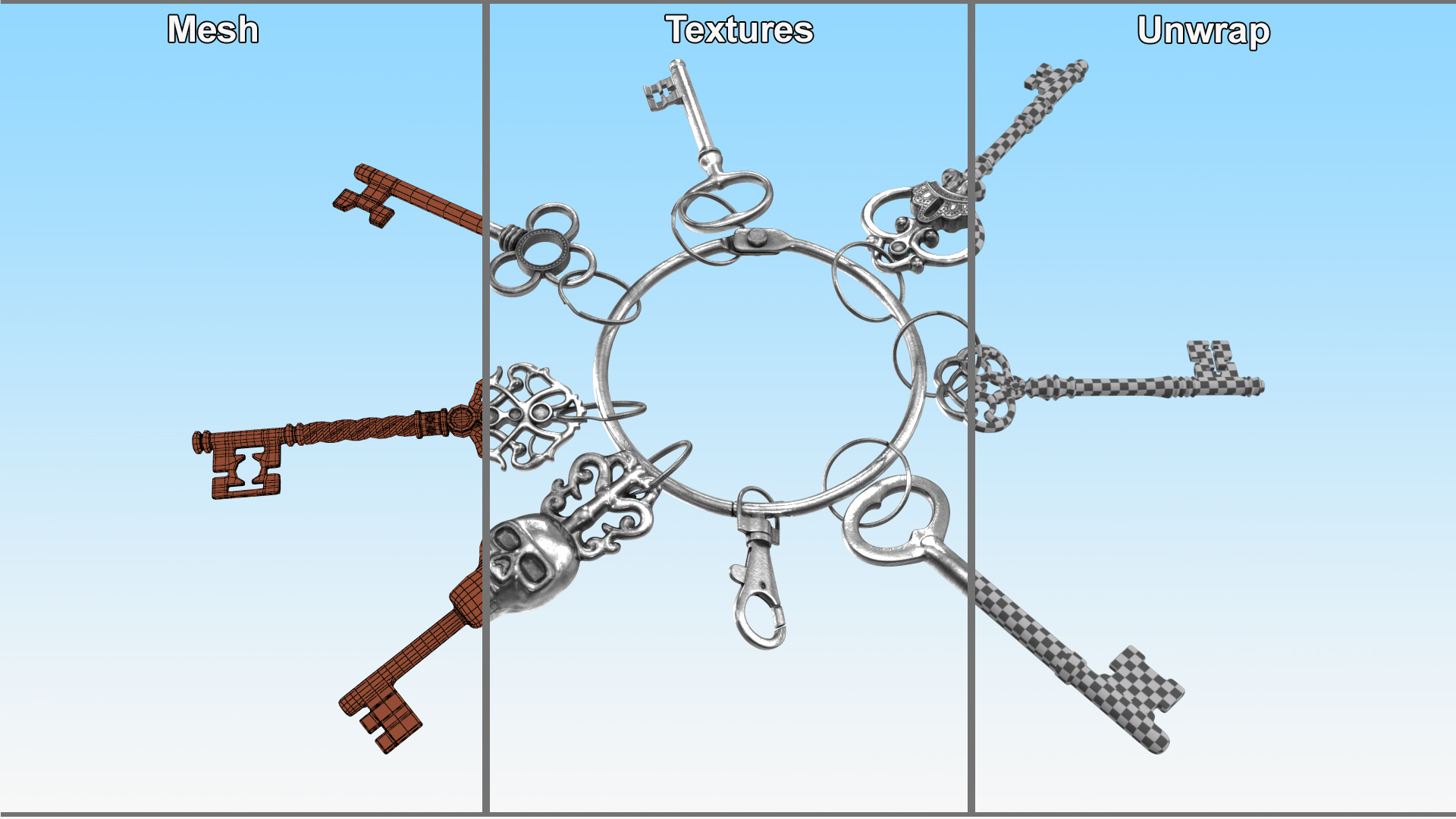 Historical Keys Ring Silver 3D