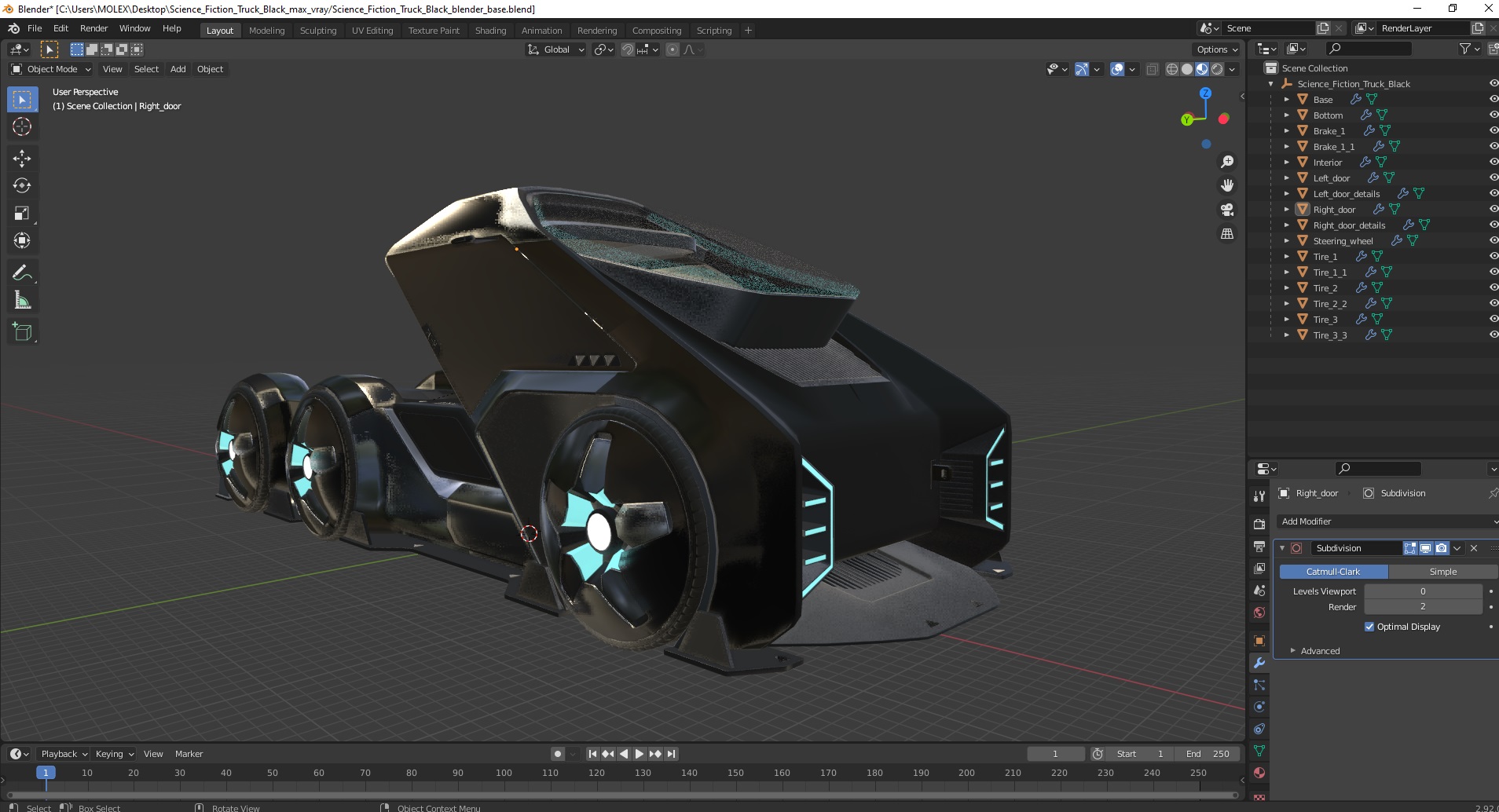 Science Fiction Truck Black 3D