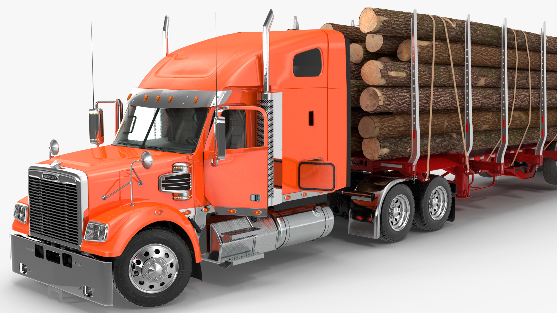 3D Freightliner Truck with Logging Trailer Rigged