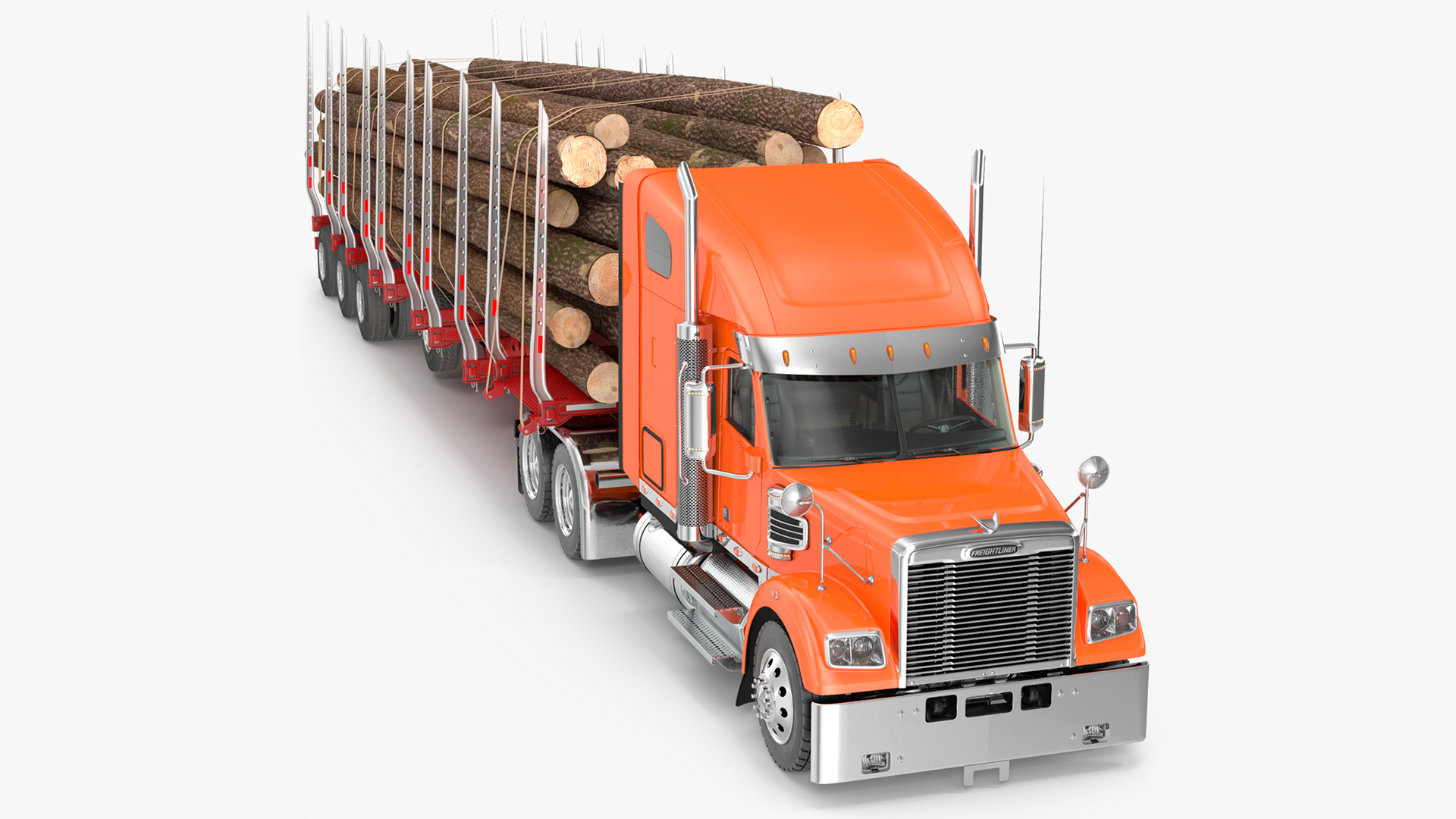 3D Freightliner Truck with Logging Trailer Rigged