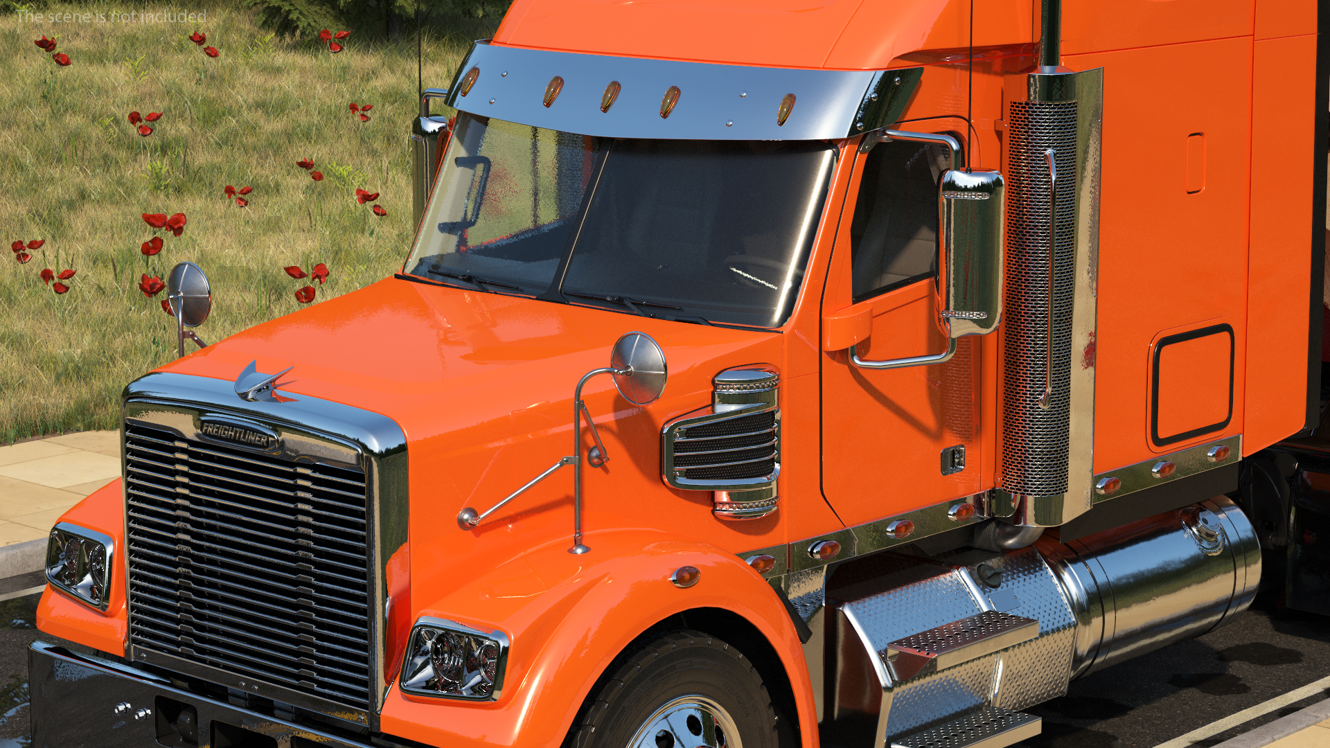 3D Freightliner Truck with Logging Trailer Rigged