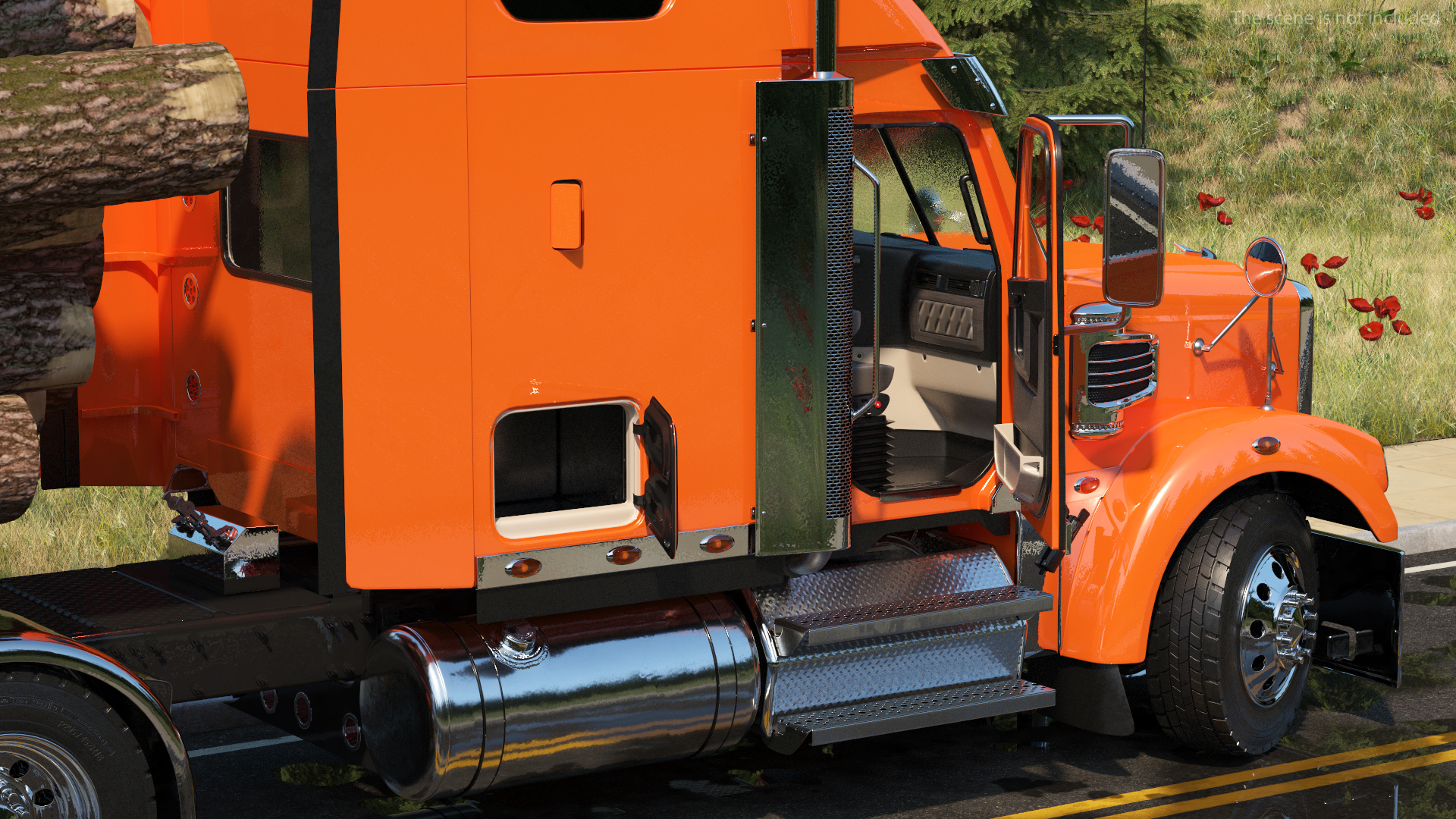 3D Freightliner Truck with Logging Trailer Rigged