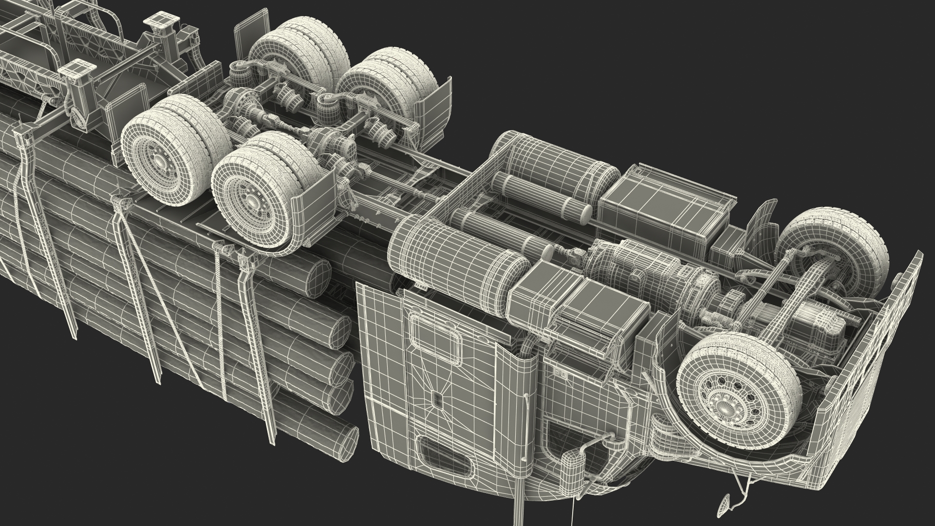 3D Freightliner Truck with Logging Trailer Rigged